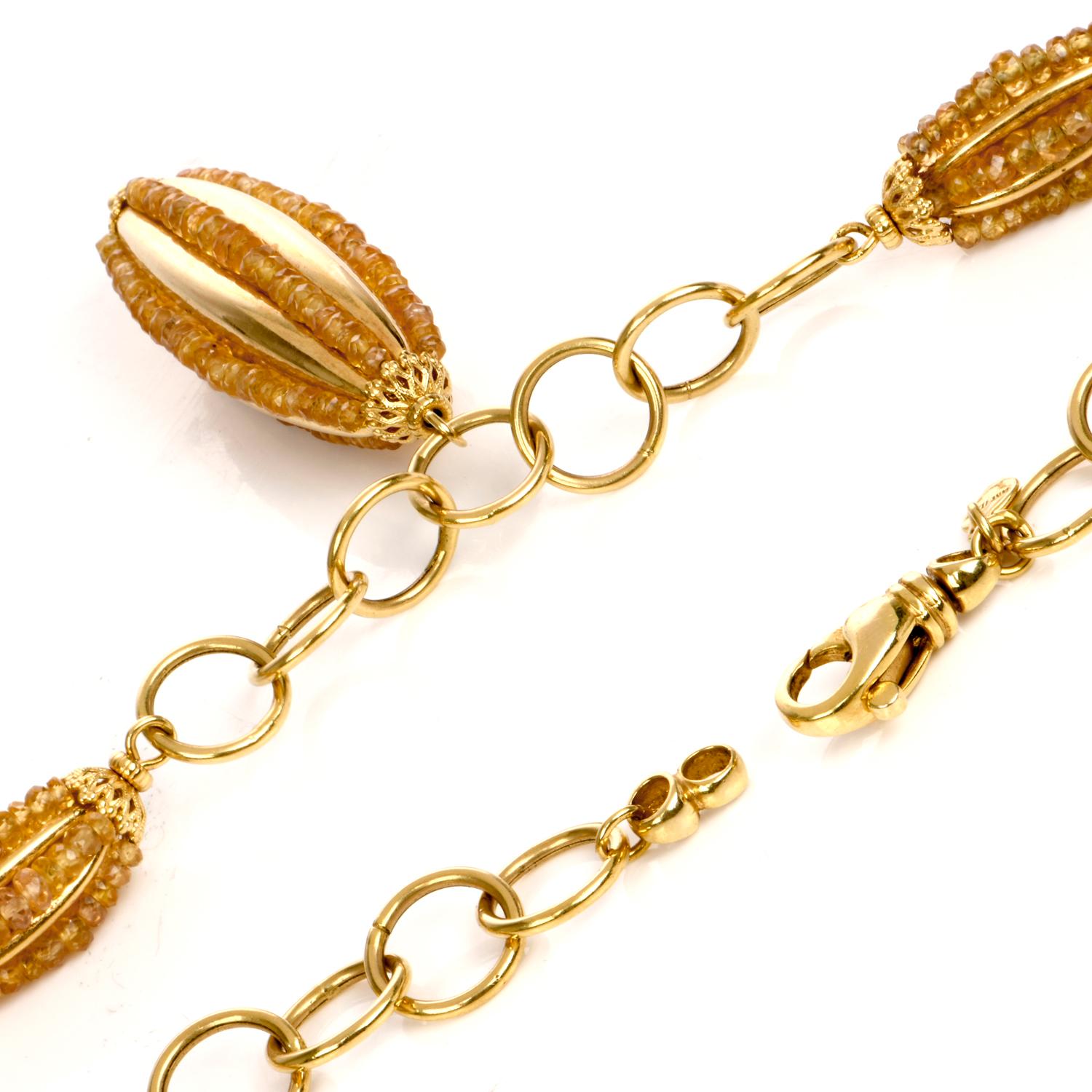 21st Century Citrine Bead Yellow Gold Pendant Necklace In Excellent Condition In Miami, FL