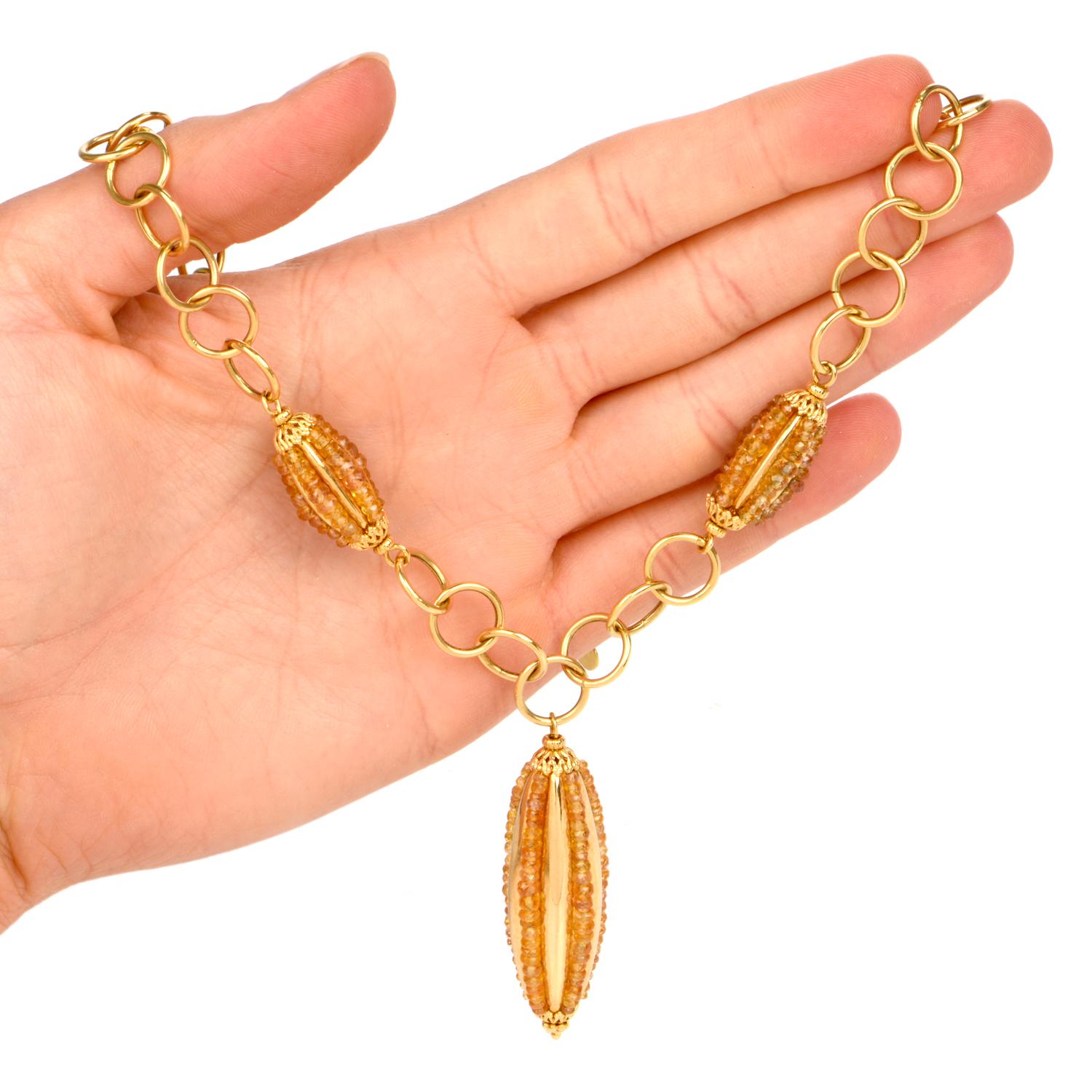 Women's 21st Century Citrine Bead Yellow Gold Pendant Necklace