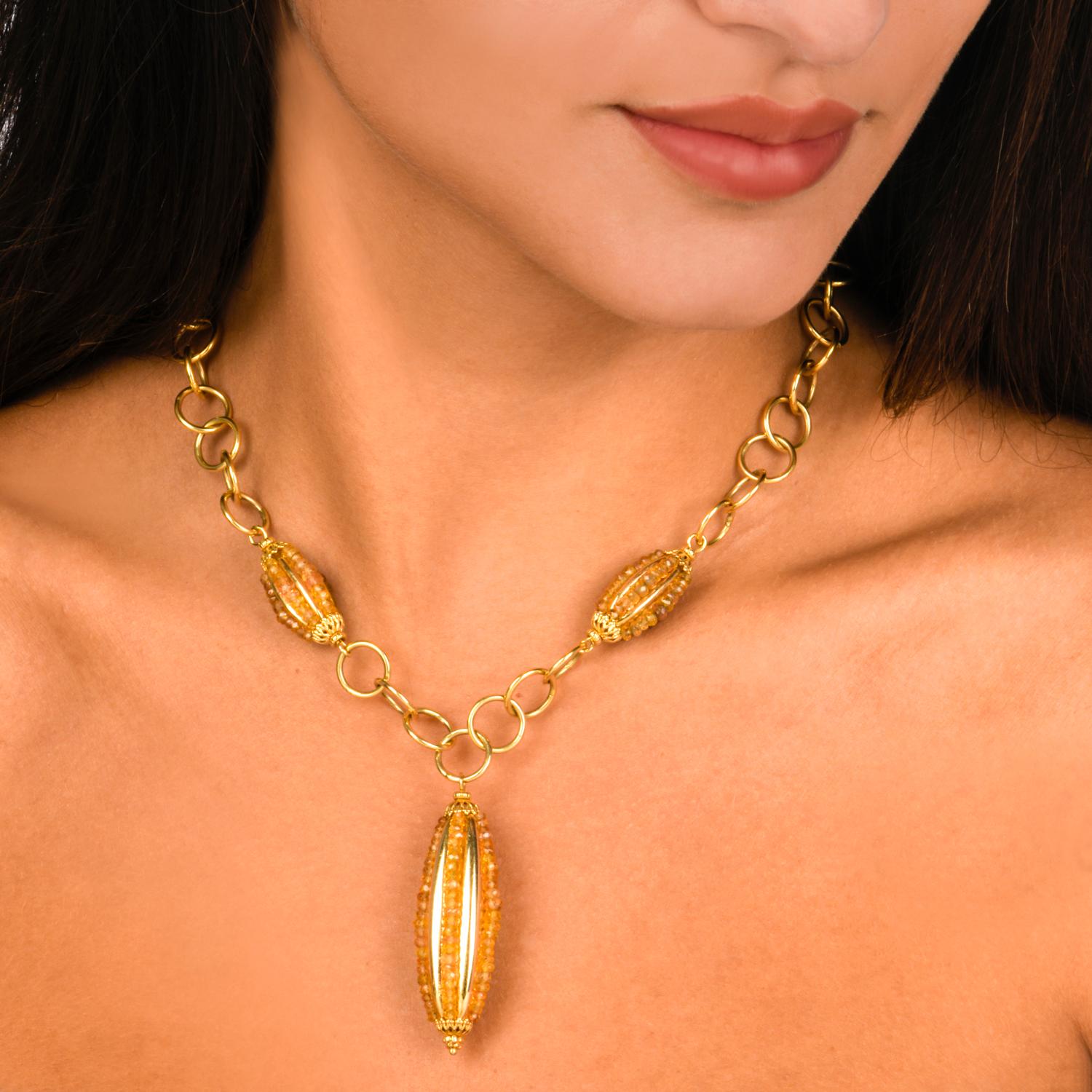 21st Century Citrine Bead Yellow Gold Pendant Necklace 1