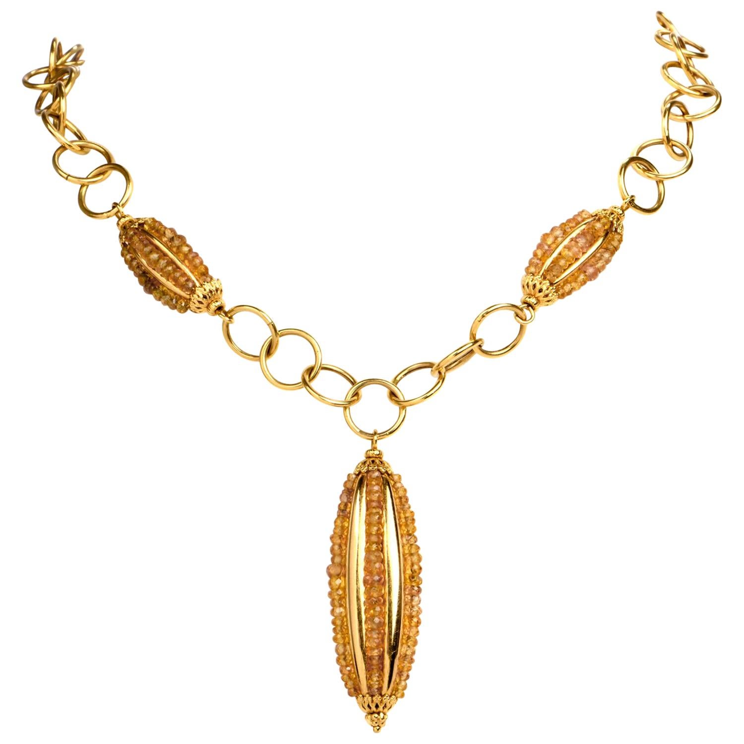 21st Century Citrine Bead Yellow Gold Pendant Necklace