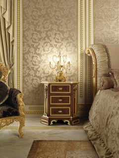 21st Century Classic Night Stand in Walnut Finish and Gold Leaf by Modenese