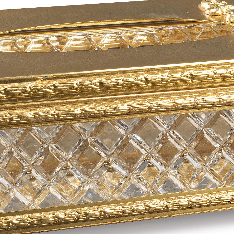 Italian 21st Century, Clear Crystal and Golden Bronze Box For Sale