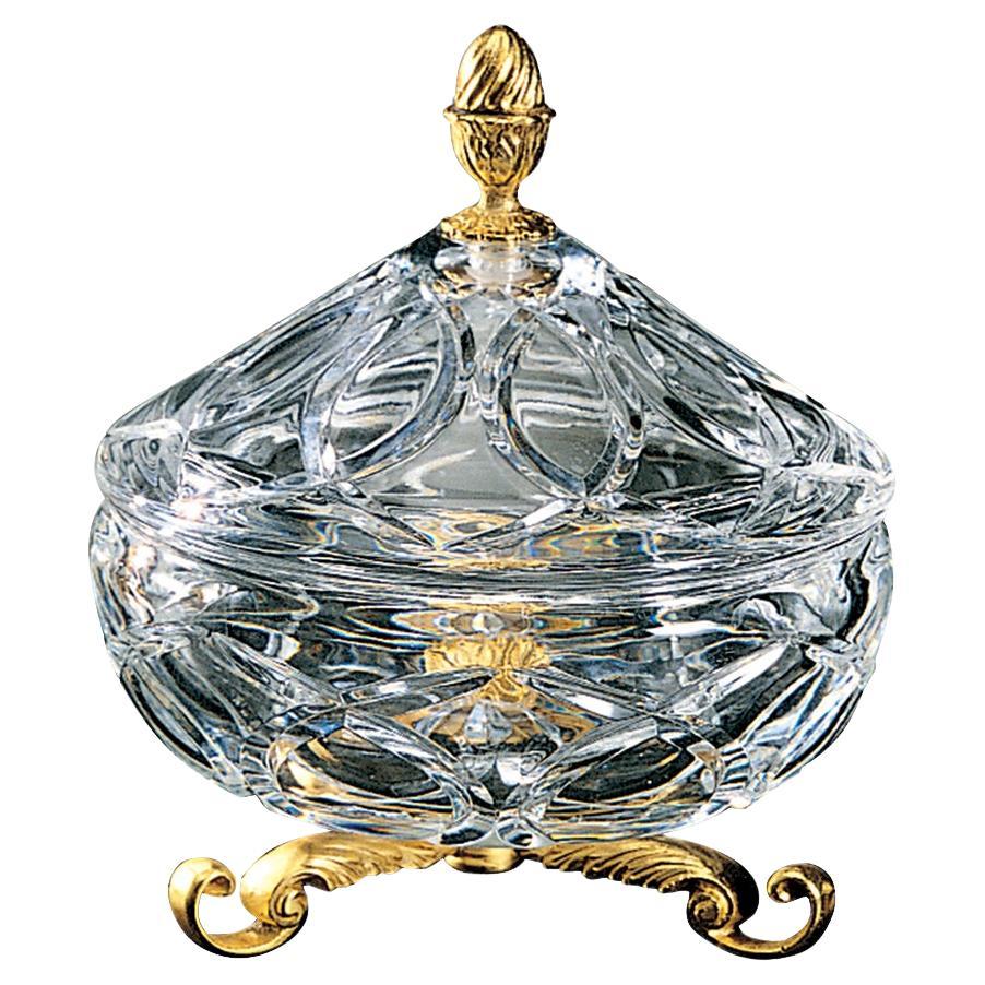 21e siècle, Boîte en cristal clair et bronze doré en vente