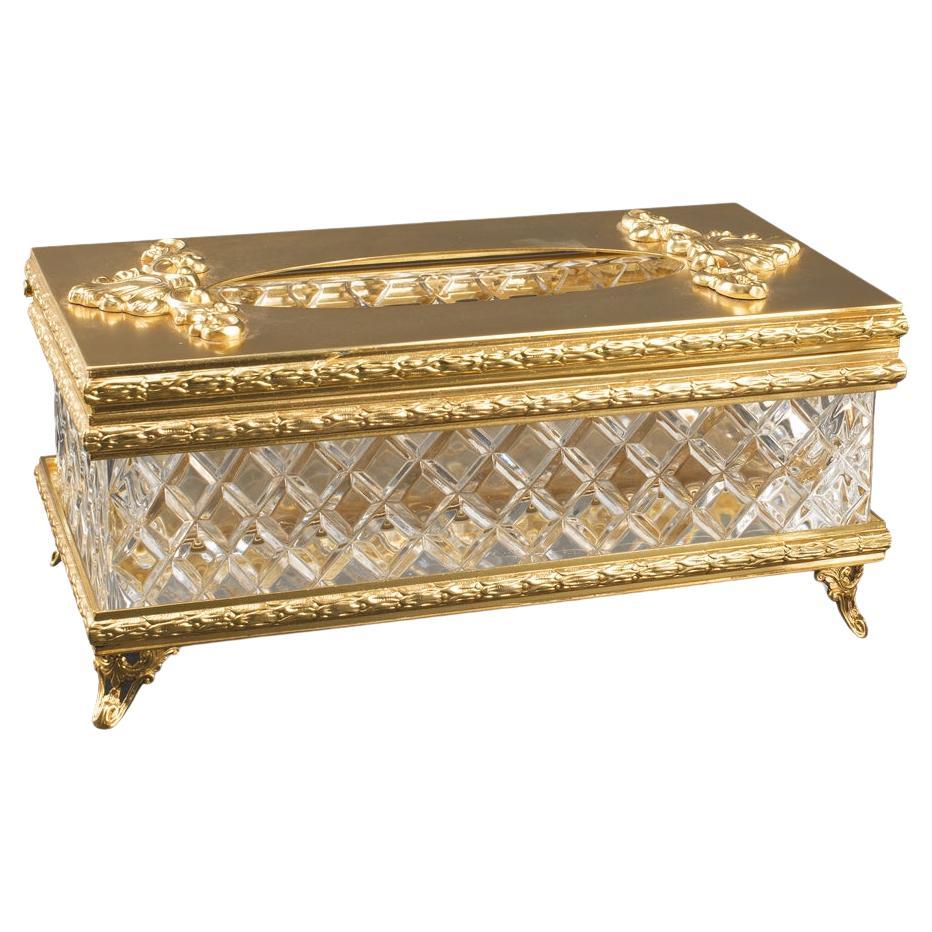 21st Century, Clear Crystal and Golden Bronze Box For Sale