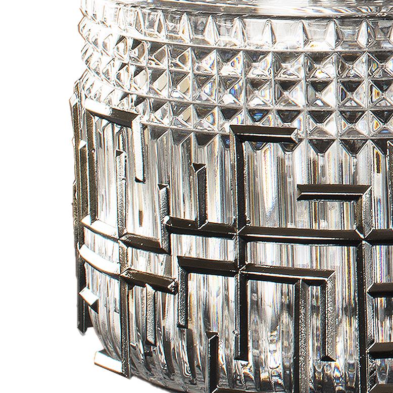 Art Deco 21st Century clear crystal silver bronze decorative box- For Sale