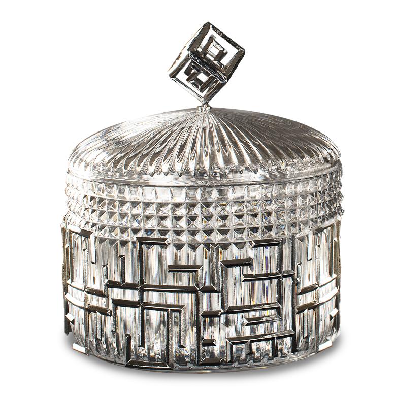 Italian 21st Century clear crystal silver bronze decorative box- For Sale