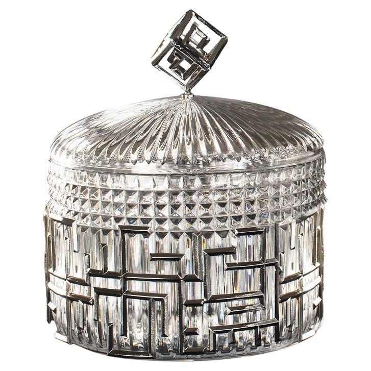 21st Century clear crystal silver bronze decorative box- For Sale