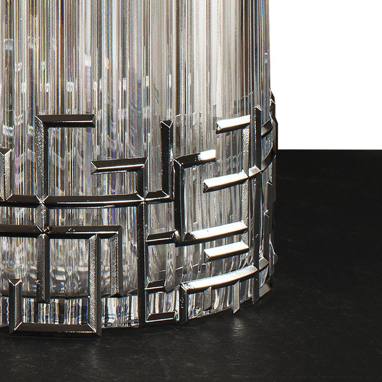 Art Deco 21st Century clear crystal silver bronze decorative vase For Sale