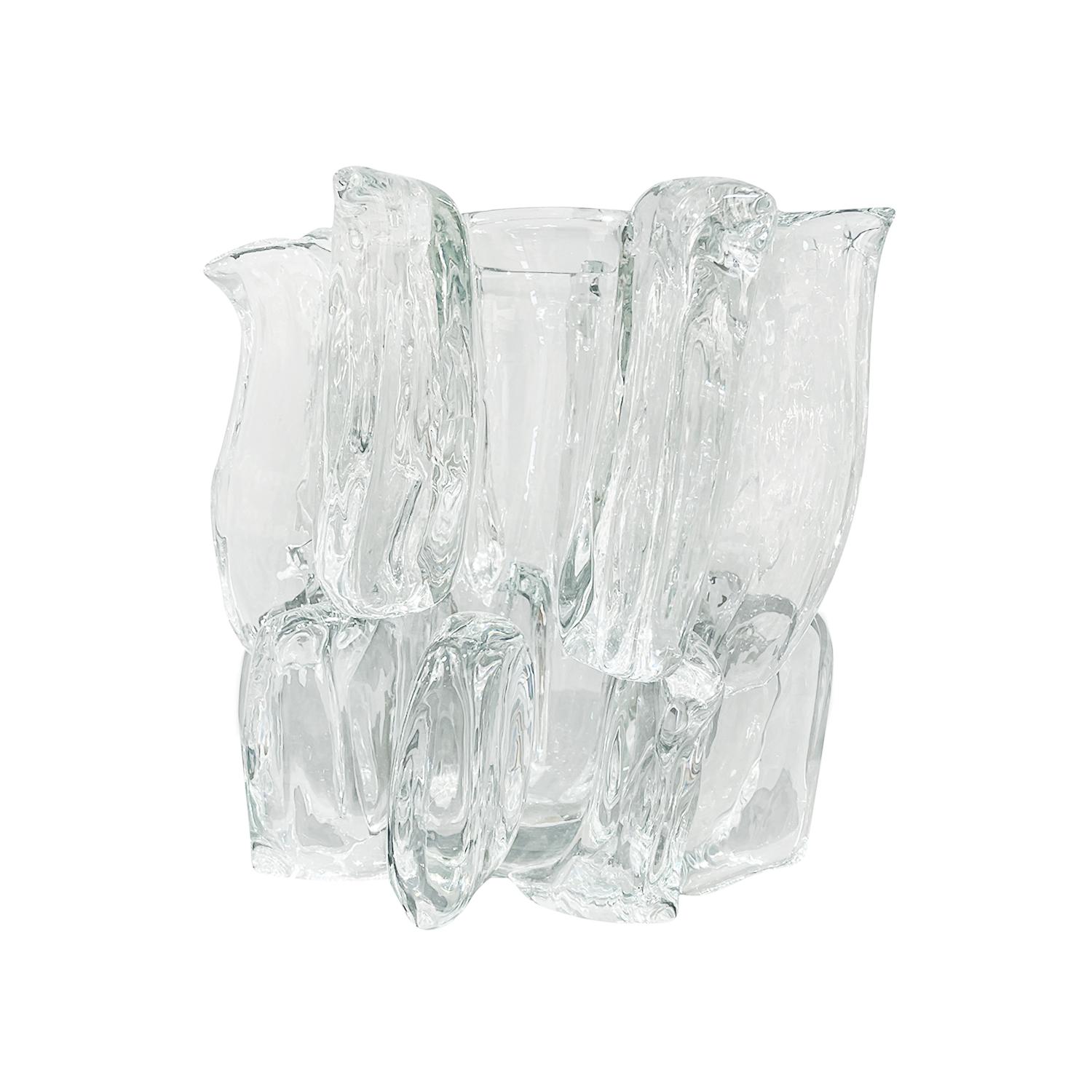 Mid-Century Modern 21st Century Clear German Sculptural Art Glass Vase, Décor by Martin Potsch For Sale