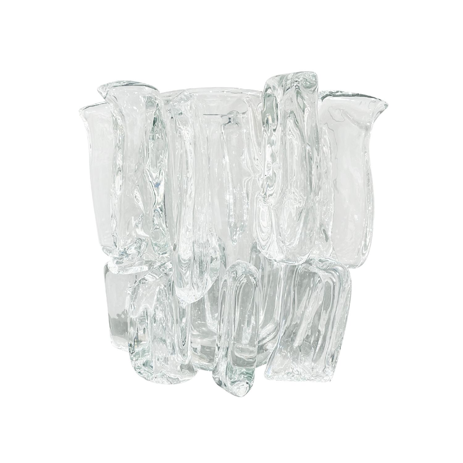 Hand-Crafted 21st Century Clear German Sculptural Art Glass Vase, Décor by Martin Potsch For Sale