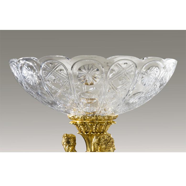 21st Century, Clear hand-carved crystal and golden bronze bowl Luis XVI en venta