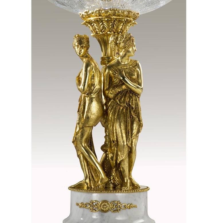 21st Century, Clear hand-carved crystal and golden bronze bowl Italiano en venta