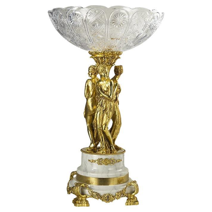 21st Century, Clear hand-carved crystal and golden bronze bowl