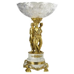 21st Century, Clear hand-carved crystal and golden bronze bowl