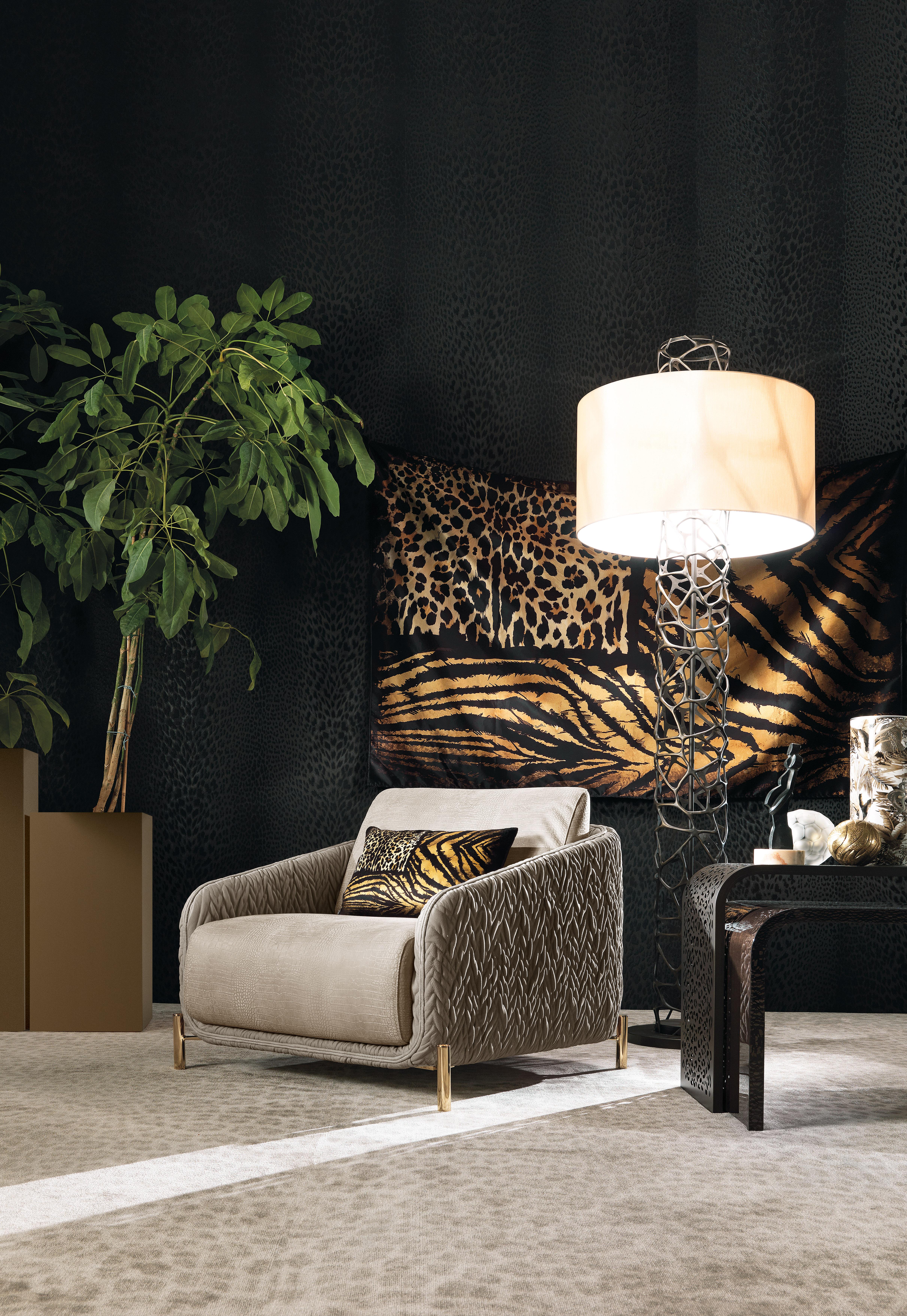Cuir Fauteuil Clifton du 21e siècle en cuir par Roberto Cavalli Home Interiors en vente