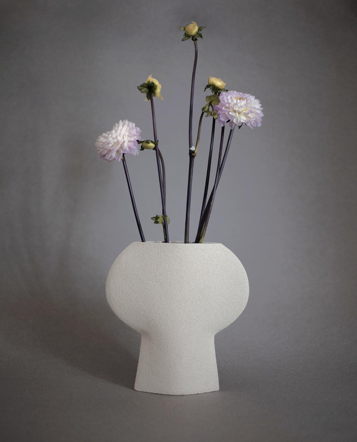 European 21st Century Clover Vase in White Ceramic, Hand-Crafted in France
