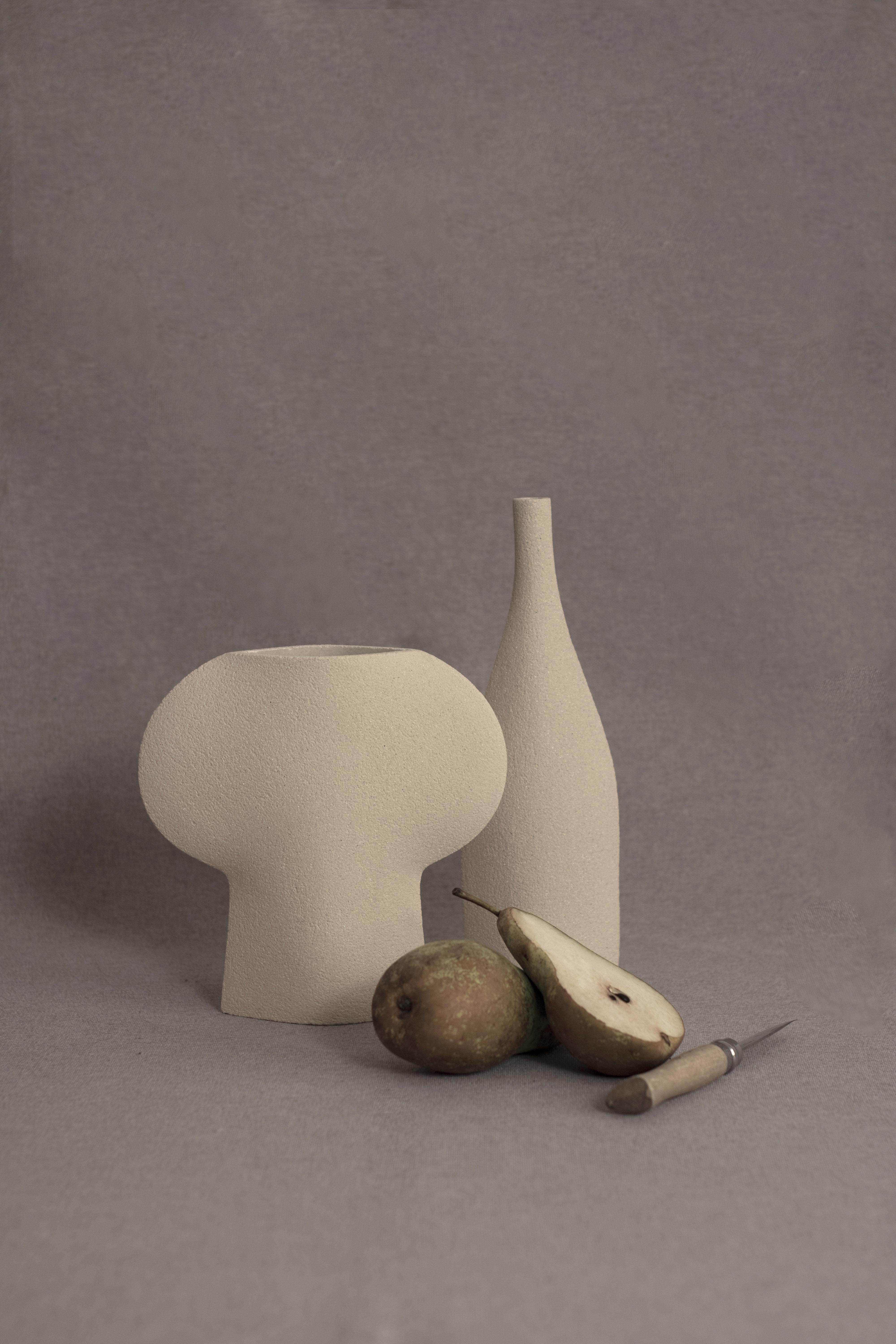 Contemporary 21st Century Clover Vase in White Ceramic, Hand-Crafted in France For Sale
