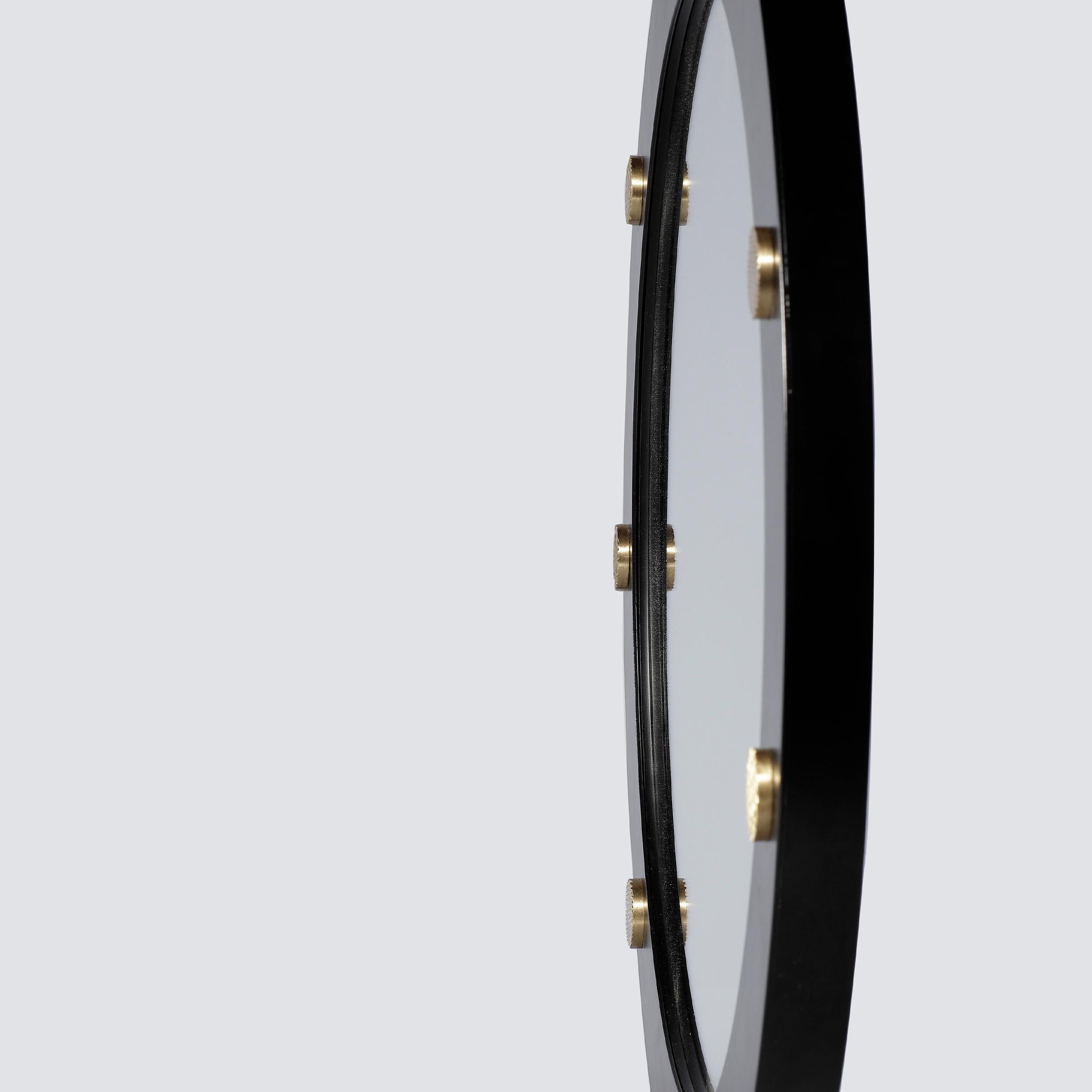 Portuguese Cluster Round Mirror, in Matt Black Lacquered Iron, Handcrafted by Duistt For Sale