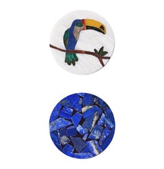21st Century Coasters Marble Lapis Onyx Semi Precious Inlay Mosaic Cloisonné