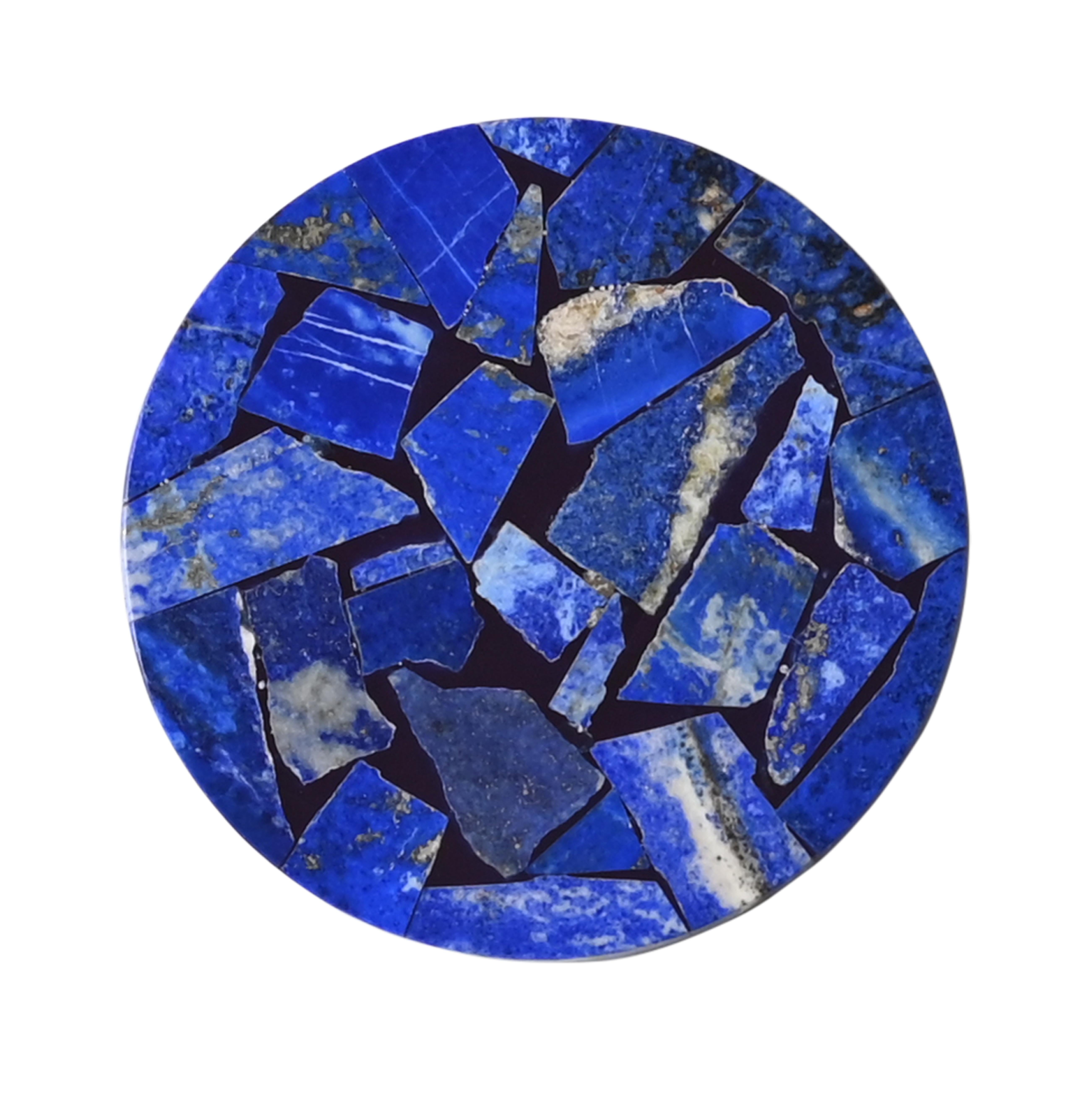 Pakistani 21st Century Coasters Marble Lapis Onyx Semi Precious Inlay Mosaic Cloisonné For Sale
