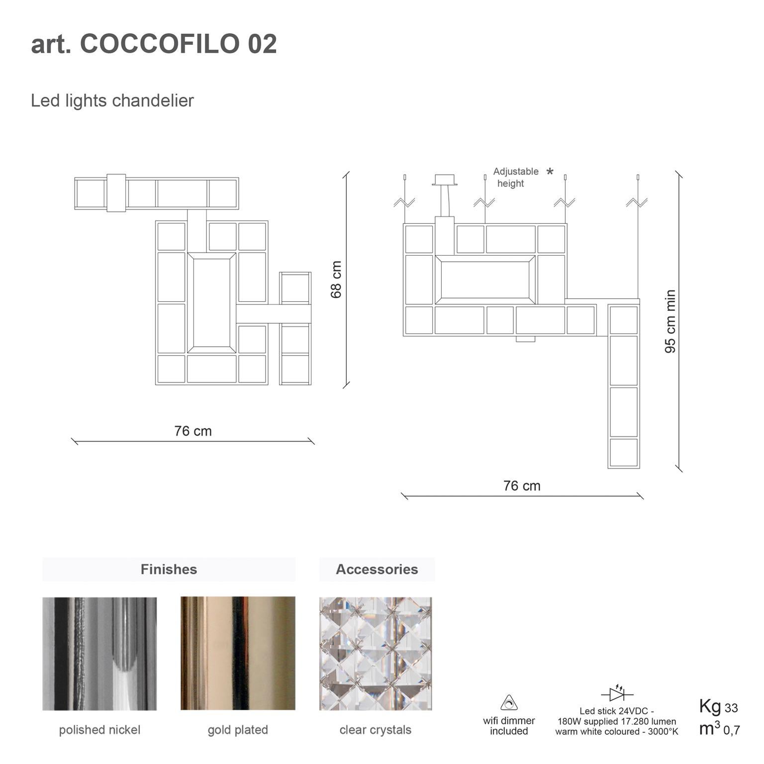 Contemporary 21st Century Coccofilo Crystal and Nickel Chandelier by Patrizia Garganti For Sale