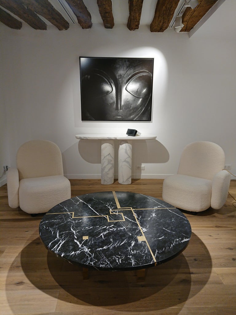 Modern Round Marble Coffee Table Architecture by Hervé Langlais  France One-Off For Sale