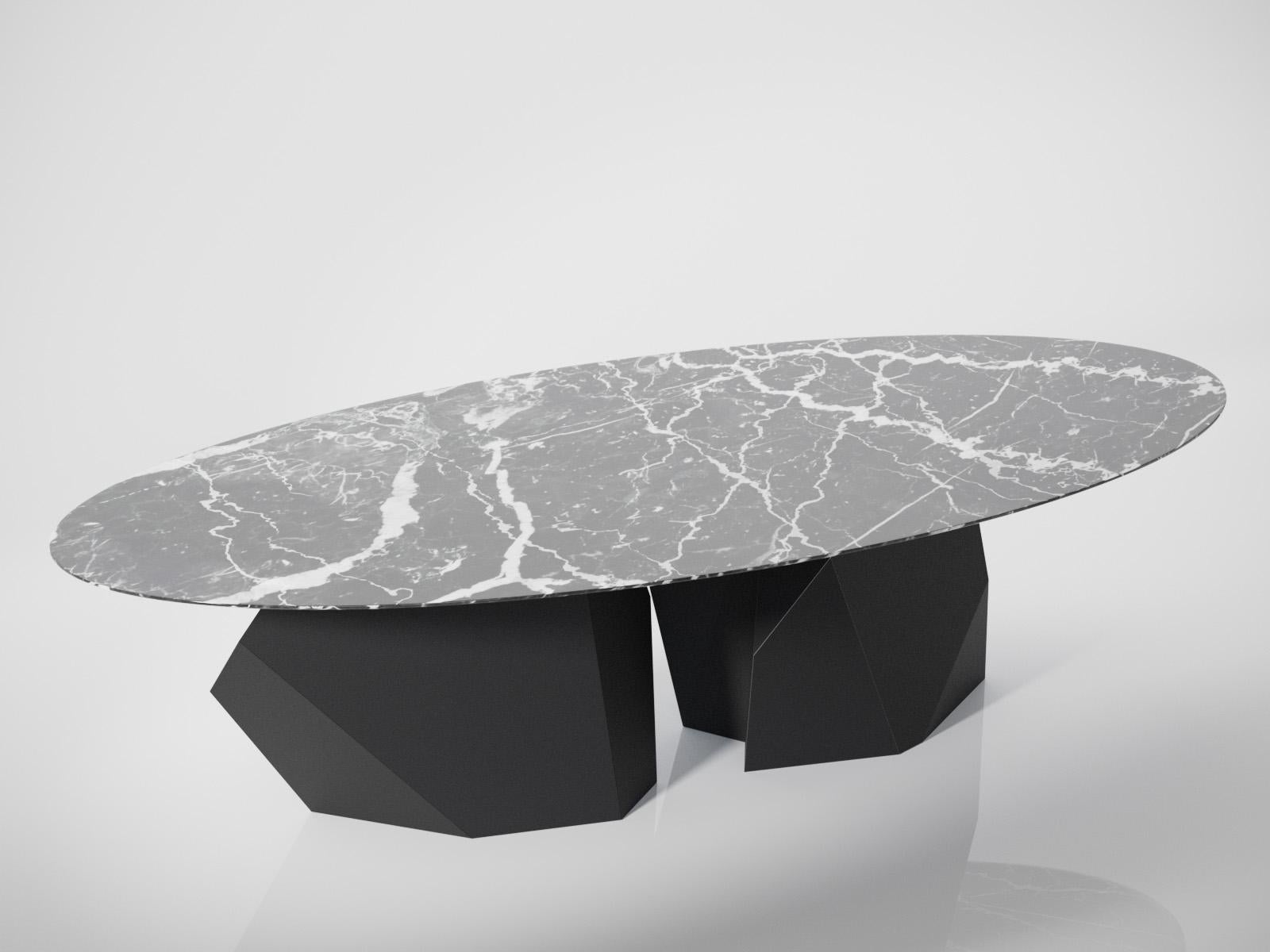 Powder-Coated 21st Century Modern Coffee Table in Marble & Matte Black Finish For Sale