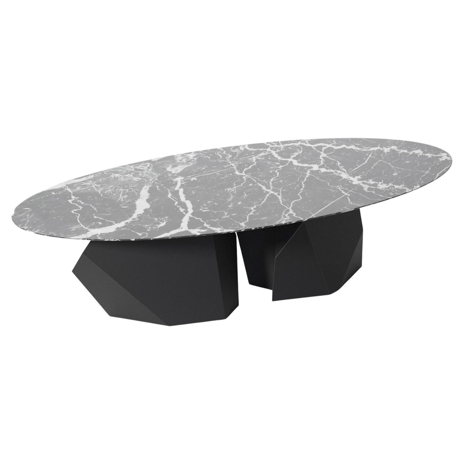 21st Century Modern Coffee Table in Marble & Matte Black Finish For Sale