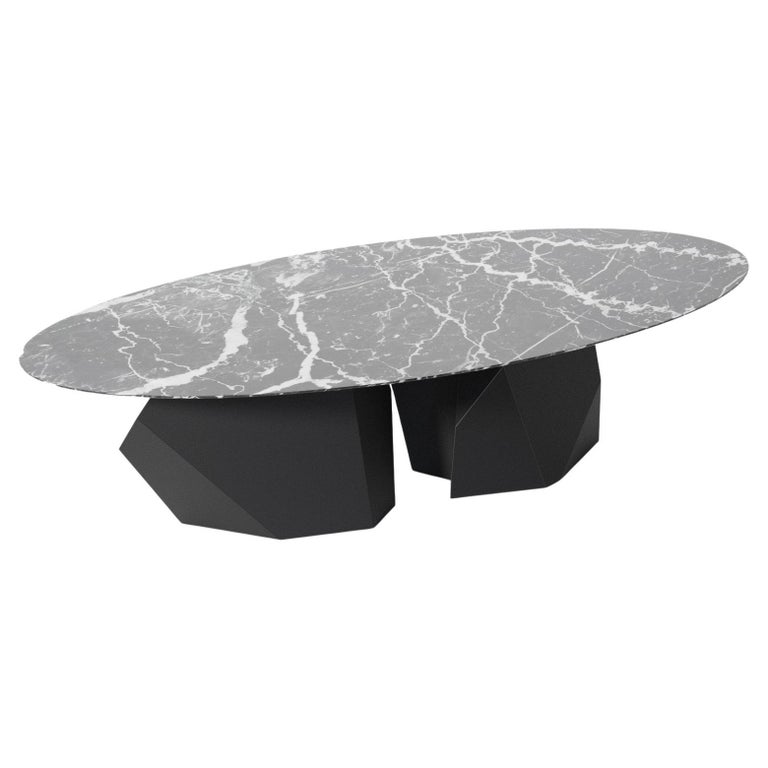 21st Century Modern Coffee Table in Marble and Matte Black Finish For