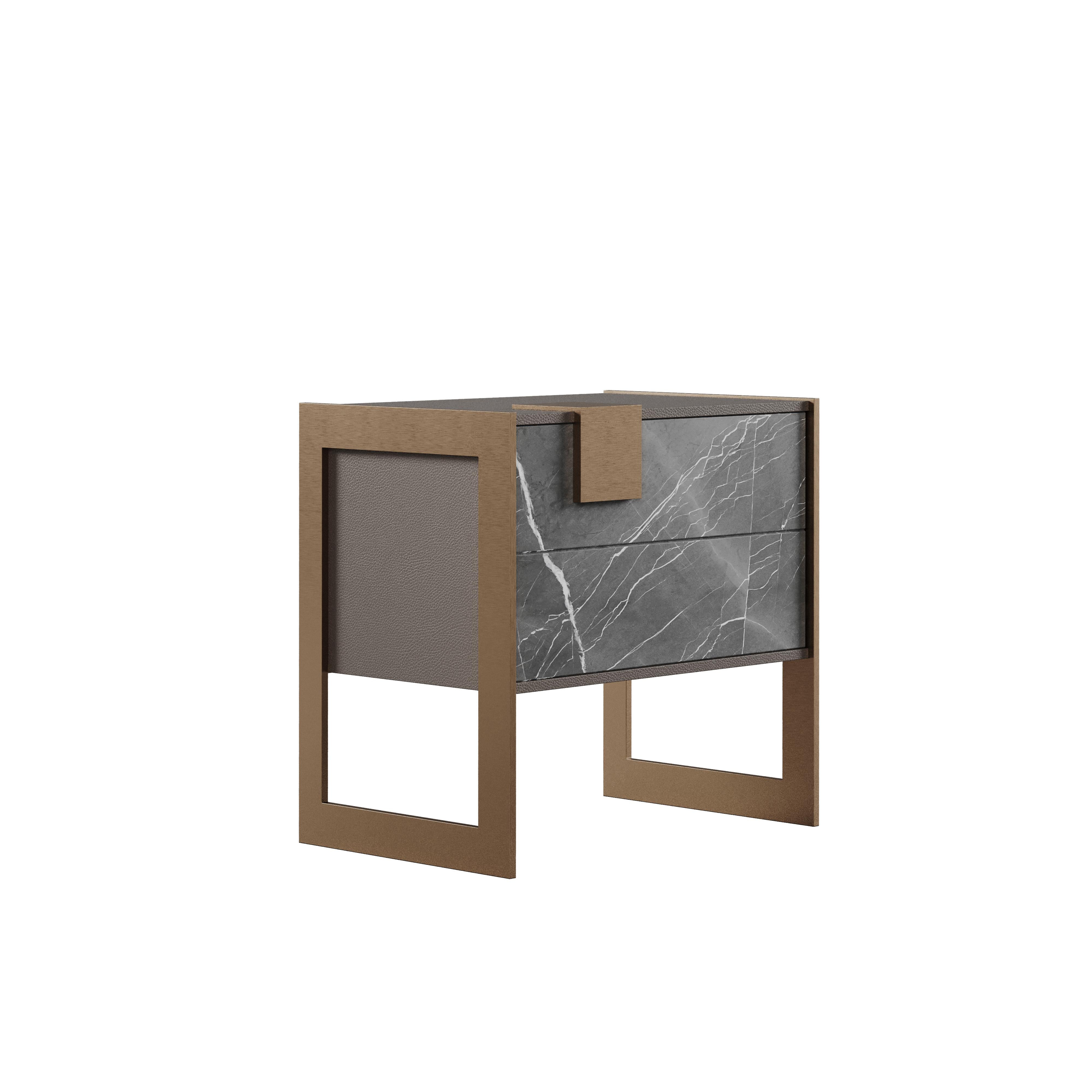 21st Century Coloma Bedside Table Grey kendzo Brass Wood In New Condition For Sale In RIO TINTO, PT