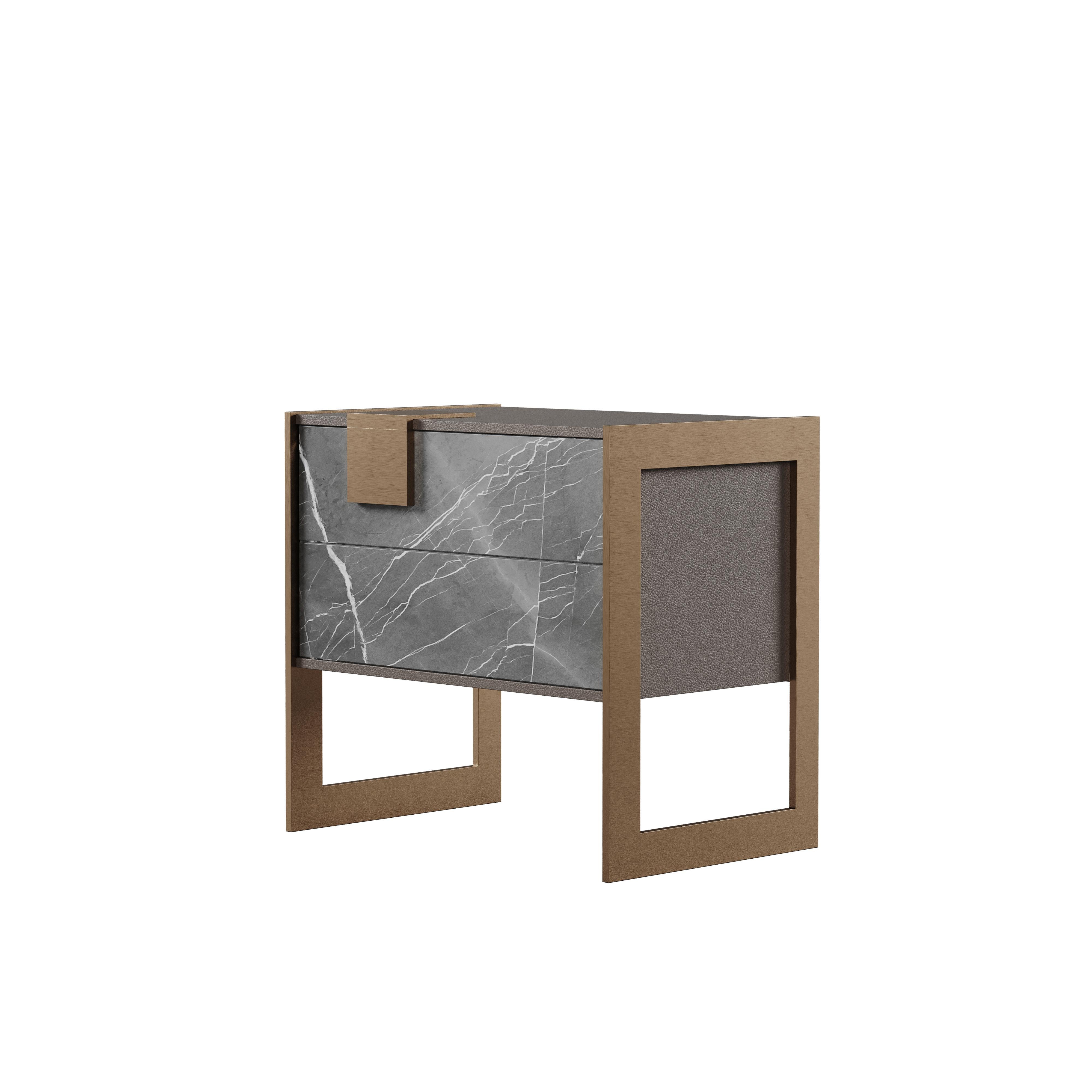 21st Century Coloma Bedside Table Grey kendzo Brass Wood For Sale 1