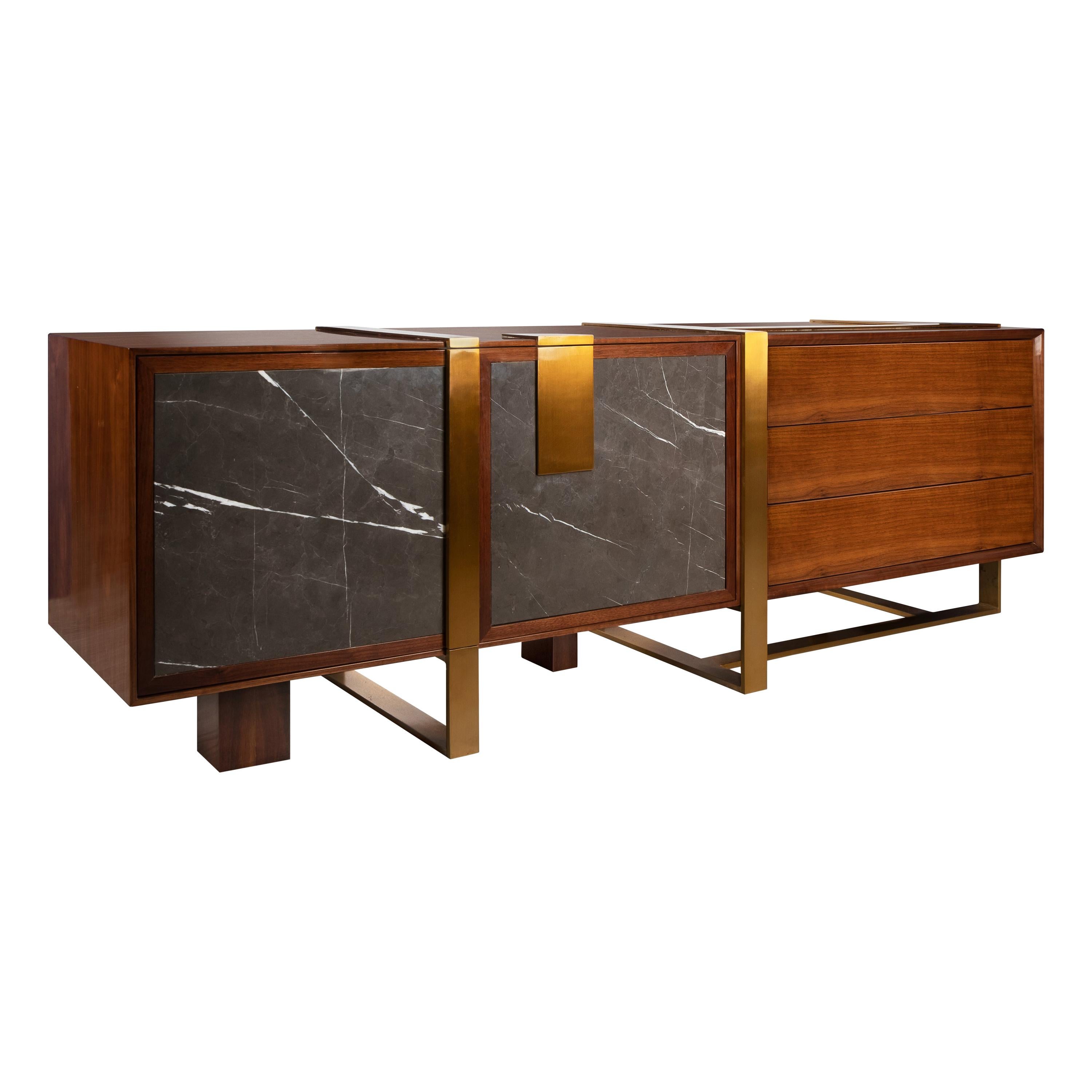 21st Century Coloma Sideboard American Walnut Grey Kenzo Marble For