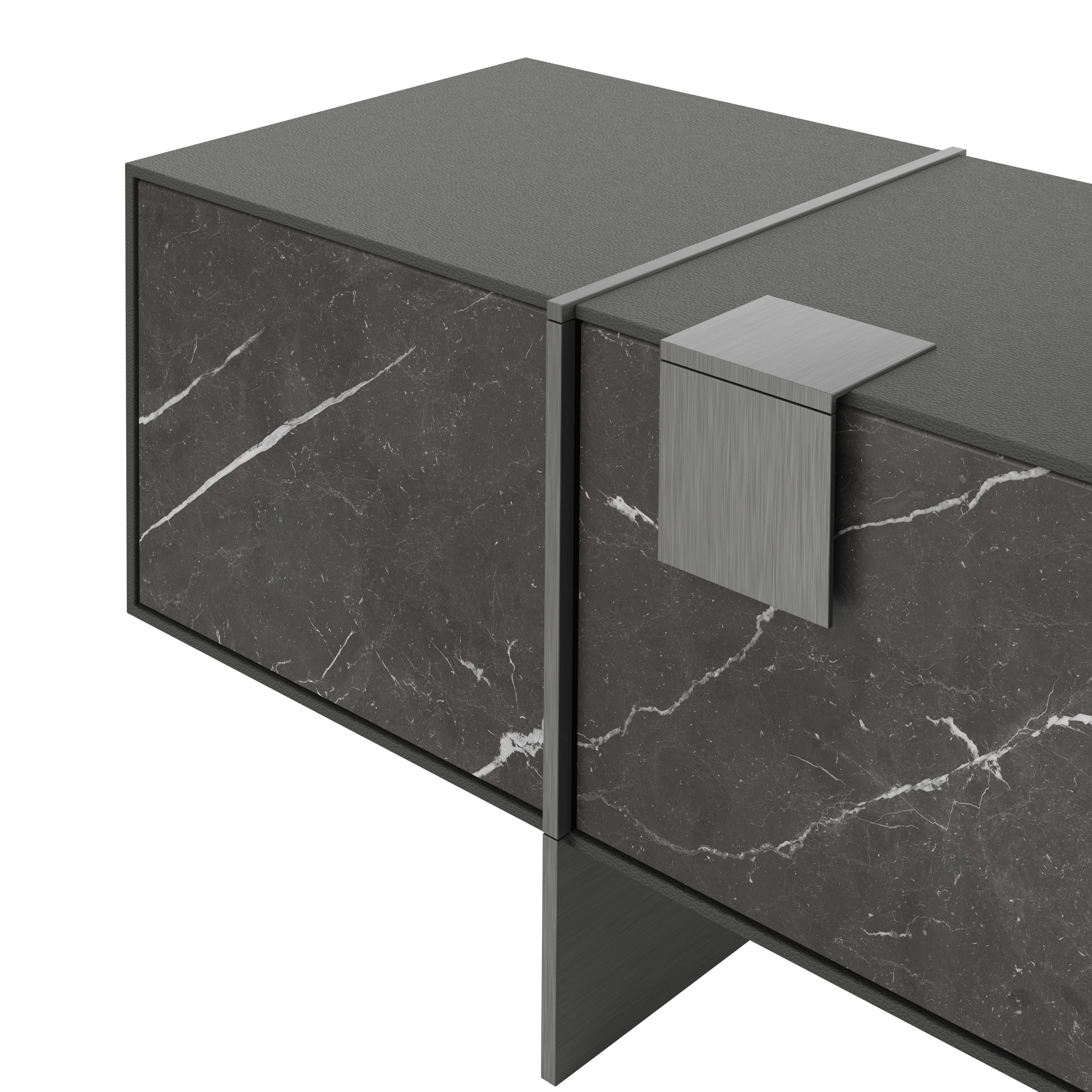 21st Century Coloma Sideboard Leather Travertine Brass Made in Portugal by Porus For Sale 1