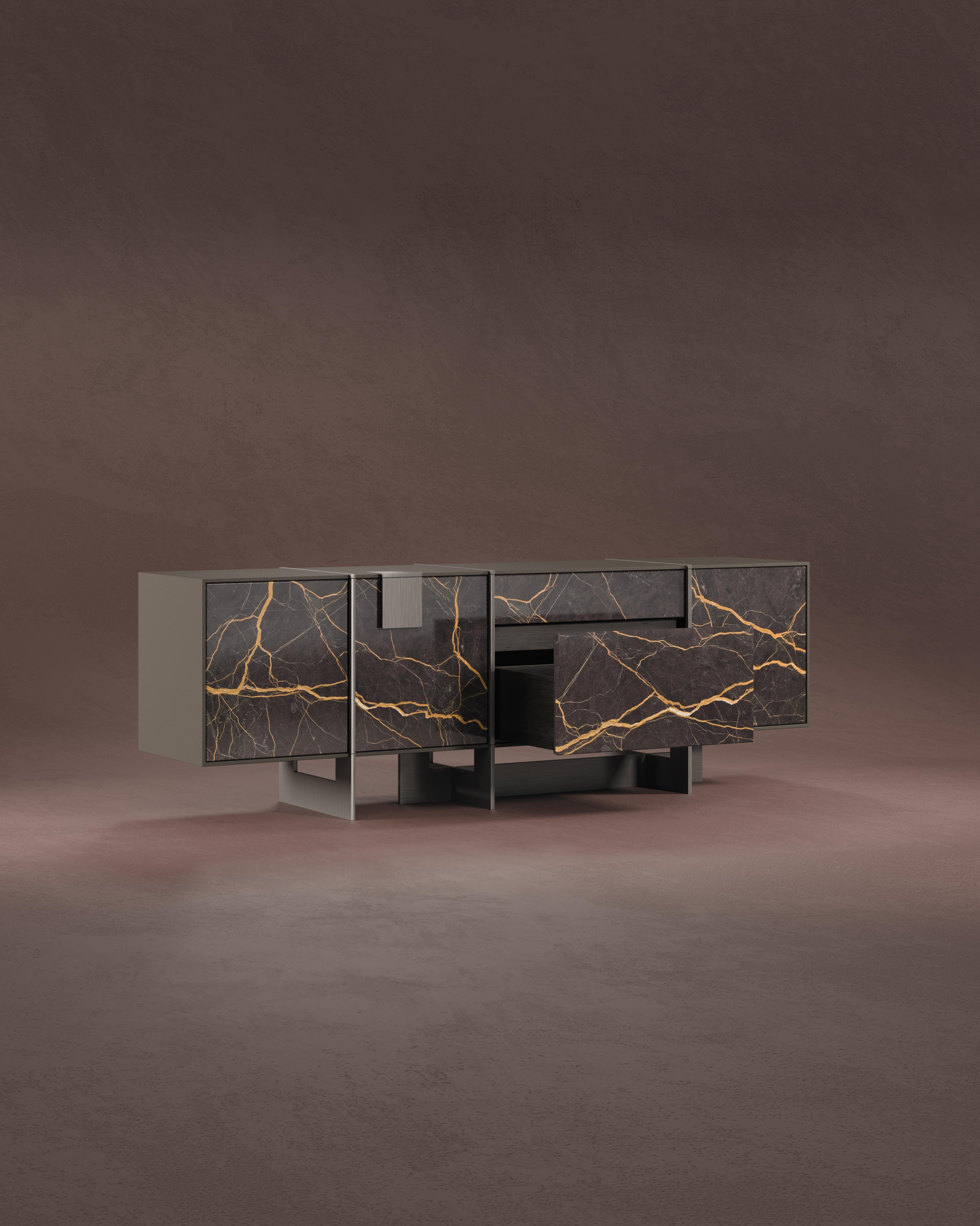 Brass 21st Century Coloma Sideboard Saint Laurent Marble Made in Portugal by Porus For Sale
