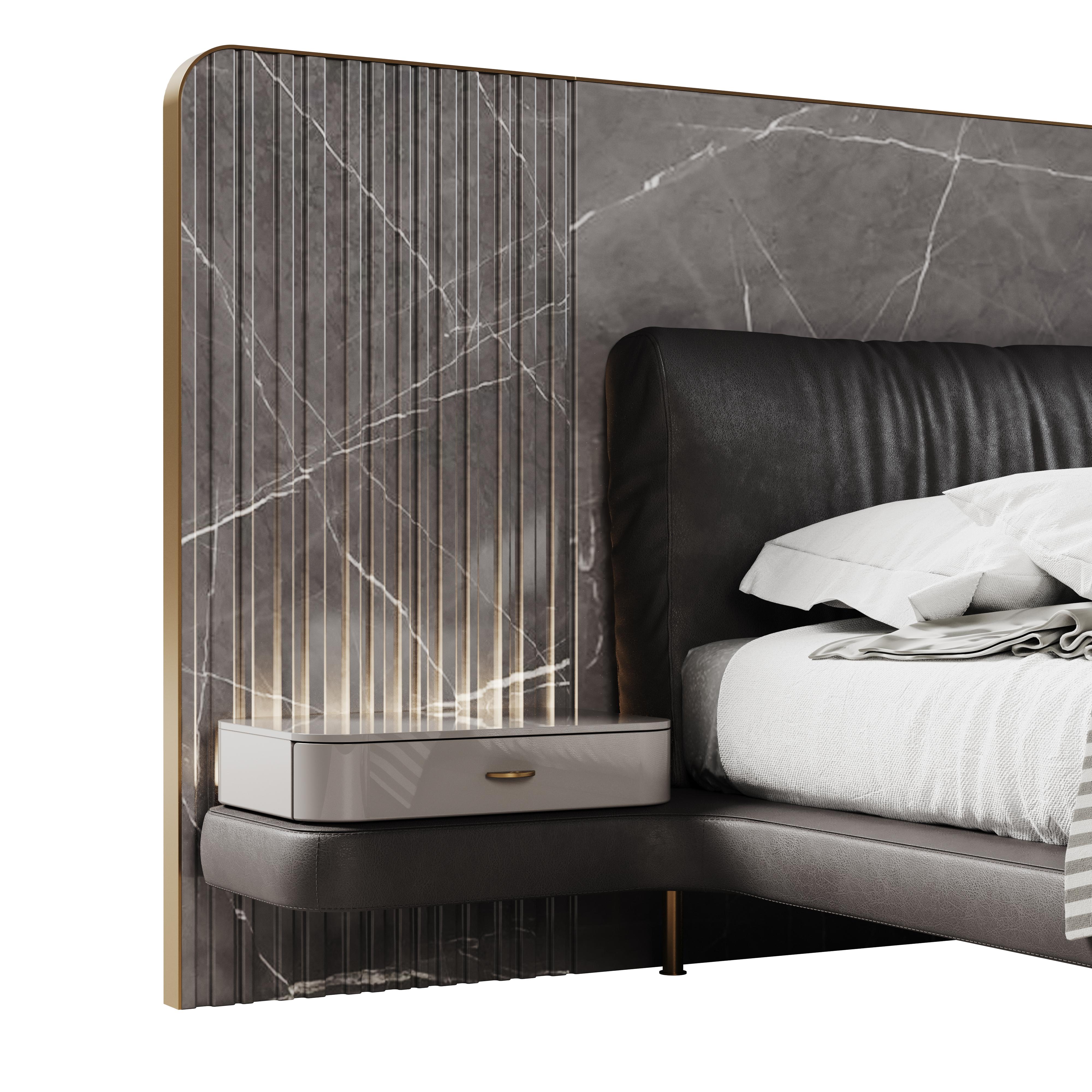 21st Century Colorado Bed Marble Genuine Leather Brass by Porus Studio For Sale 1