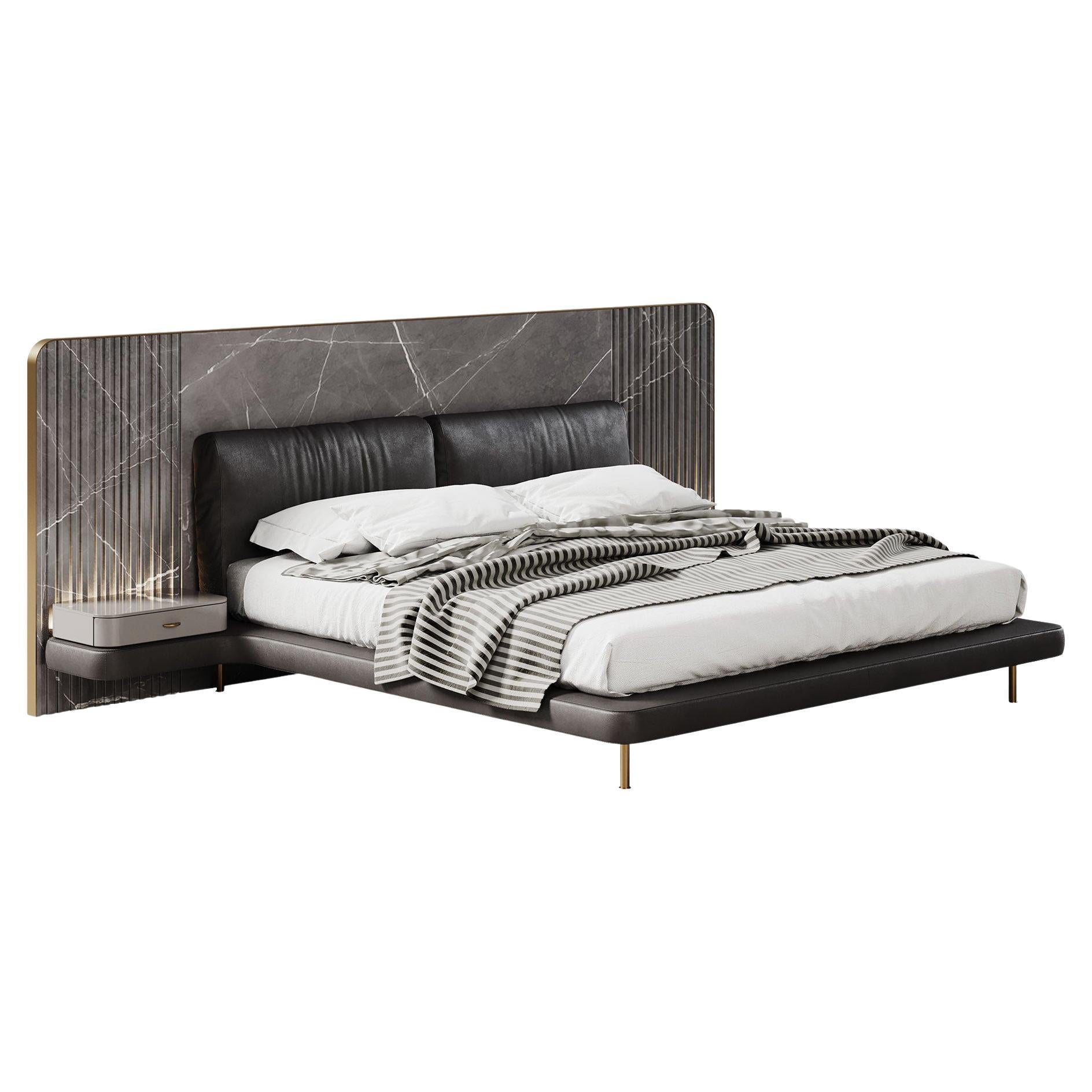 Colorado-Bett aus Marmor, echtes Leder und Messing, von Porus Studio, 21. Jahrhundert im Angebot