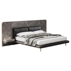 21st Century Colorado Bed Marble Genuine Leather Brass