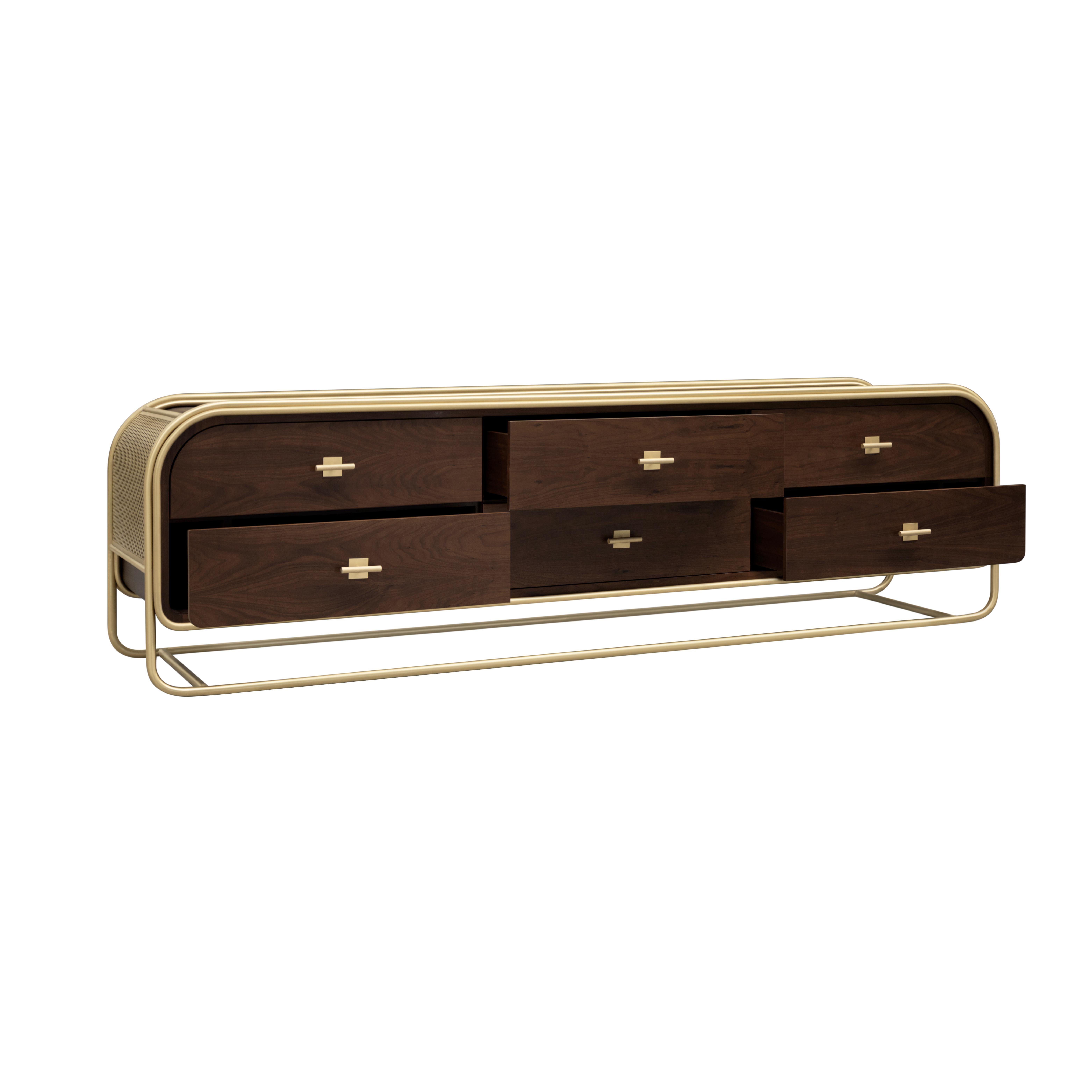 Brushed 21st Century Columbia Sideboard Ebony Wood by Porus Studio For Sale