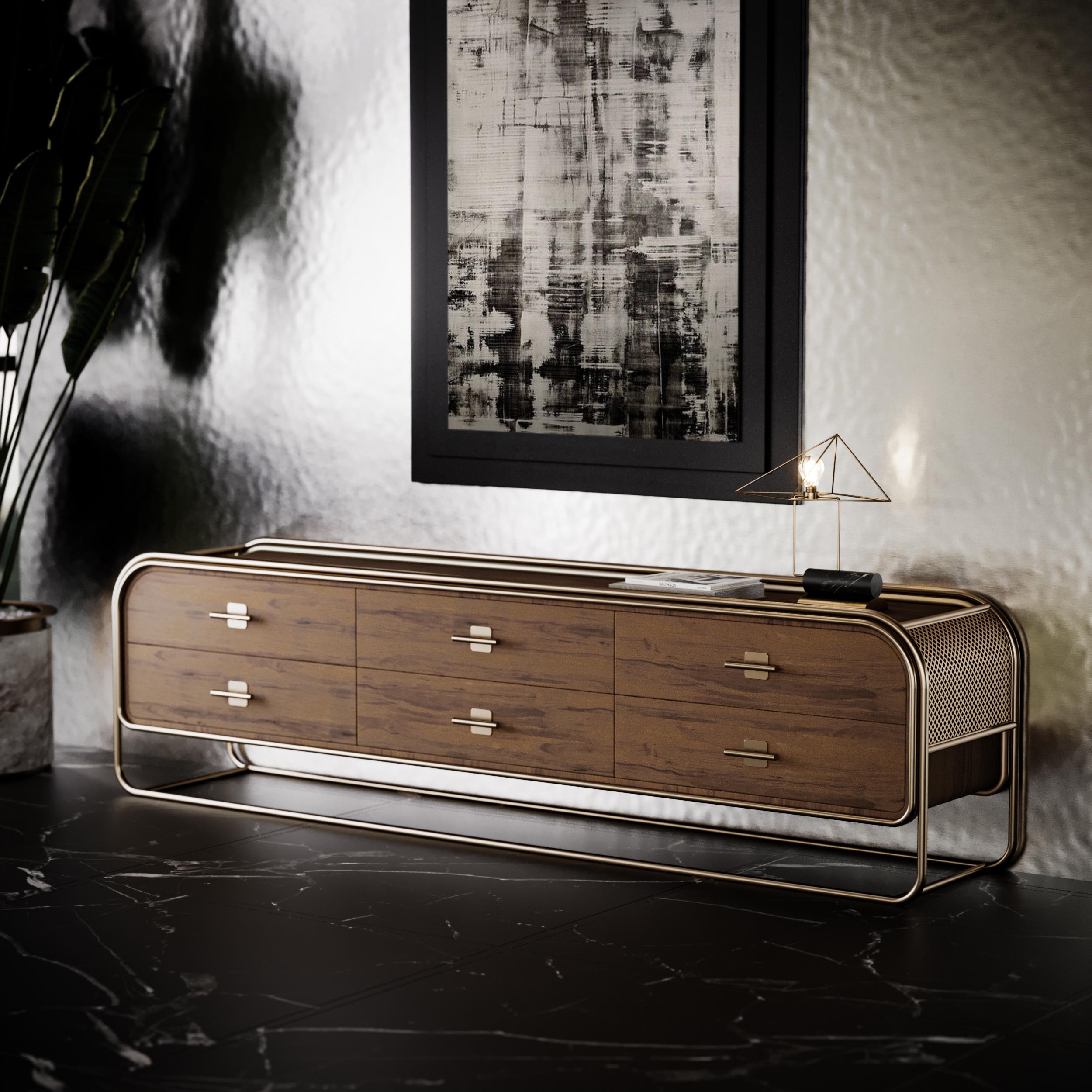 Brass 21st Century Columbia Sideboard Ebony Wood by Porus Studio For Sale