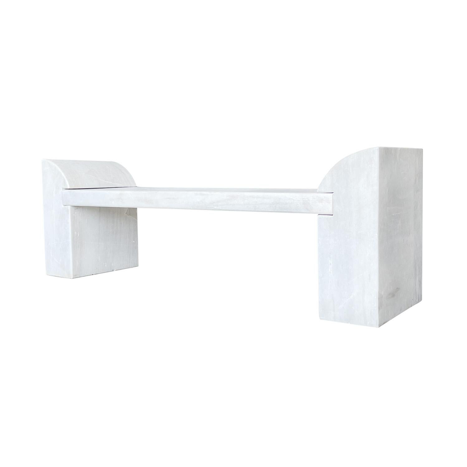 Hand-Carved 21st Century Comano Garden Marble Bench For Sale