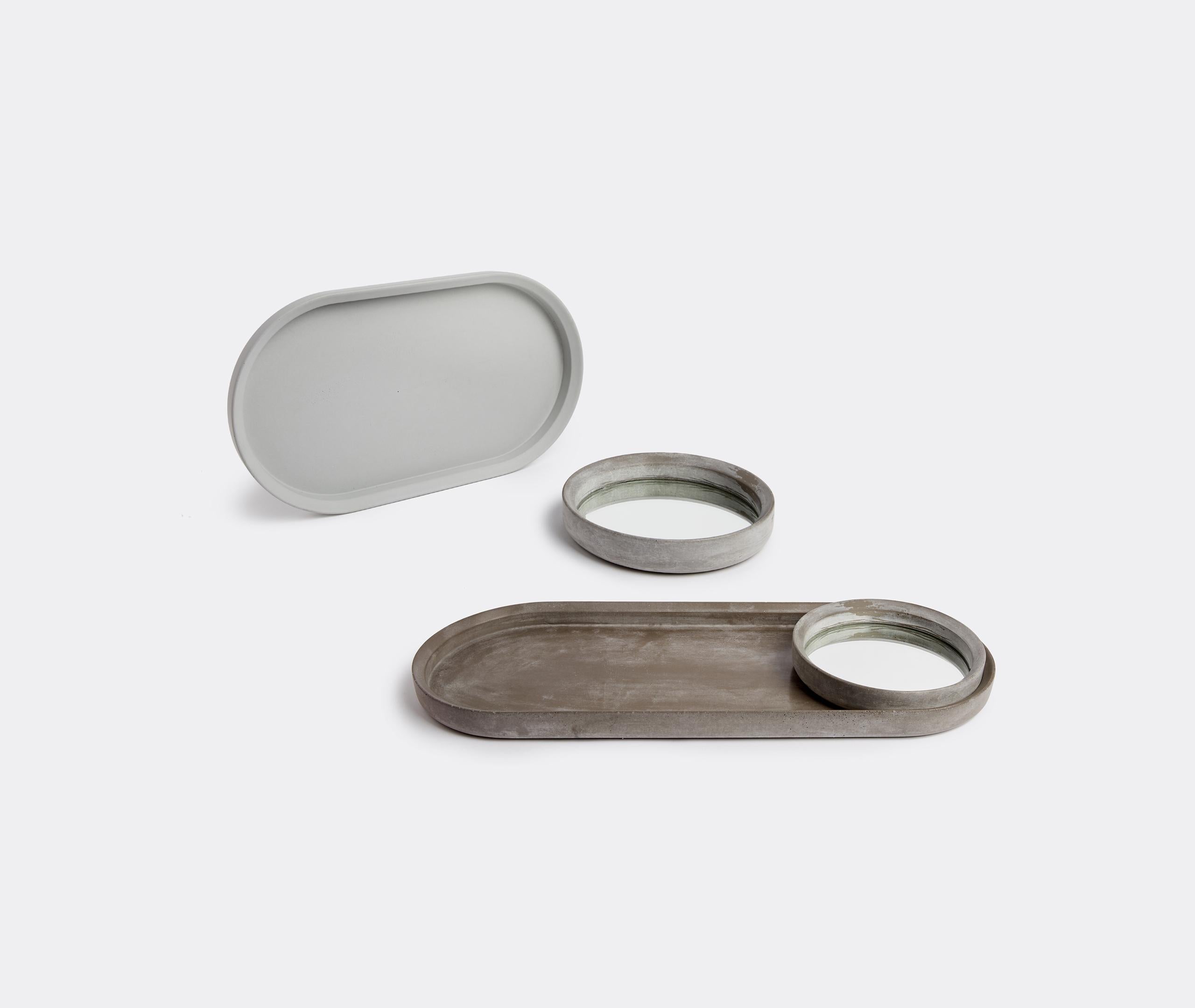 Moderne Plateau centre de table miroir en béton et ciment du 21e siècle, fabriqué à la main en couleur blanche en vente