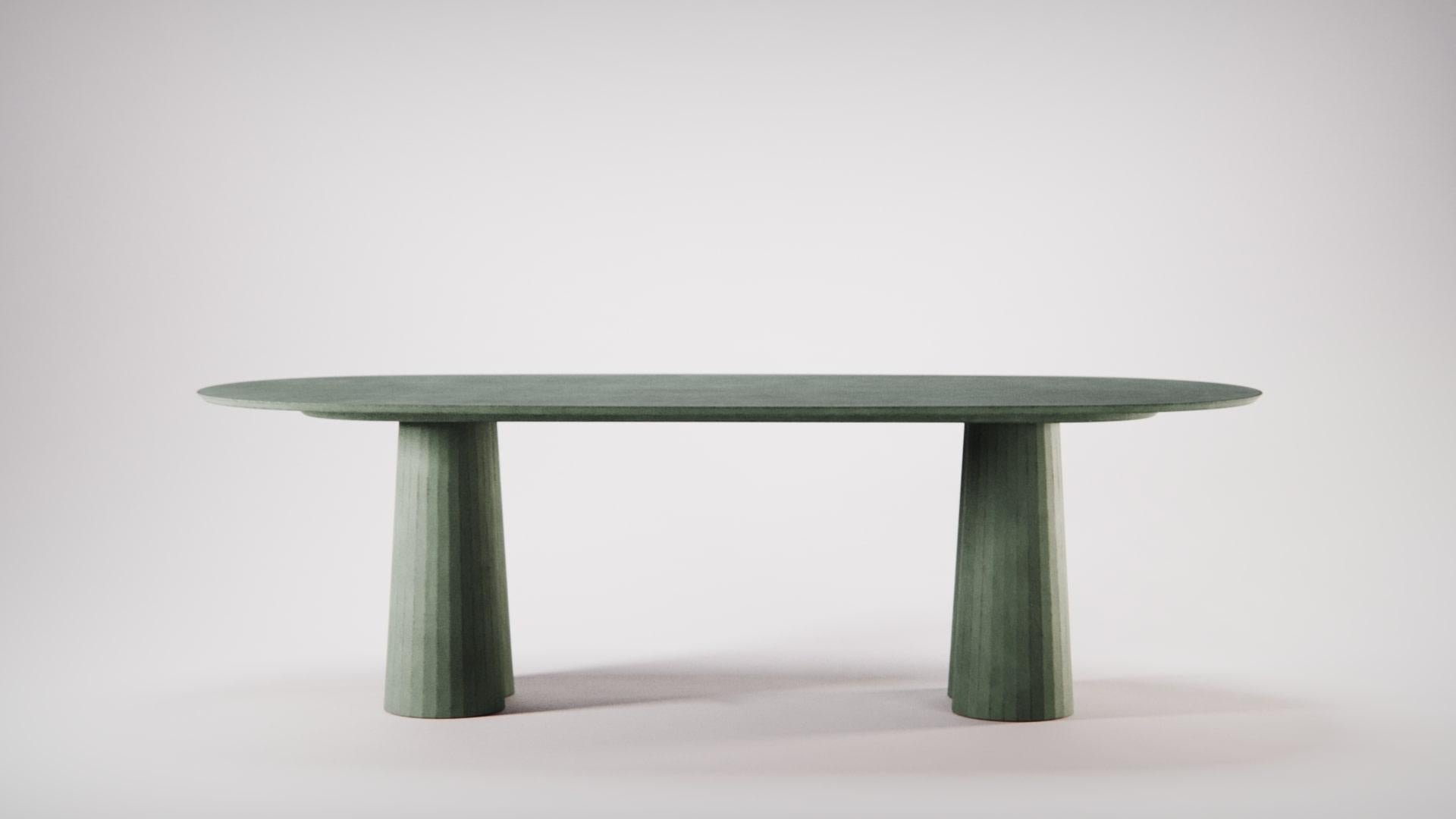 Table de forme ovale en béton du 21e siècle Couleur ciment poudré, fabriquée à la main en Italie en vente 3