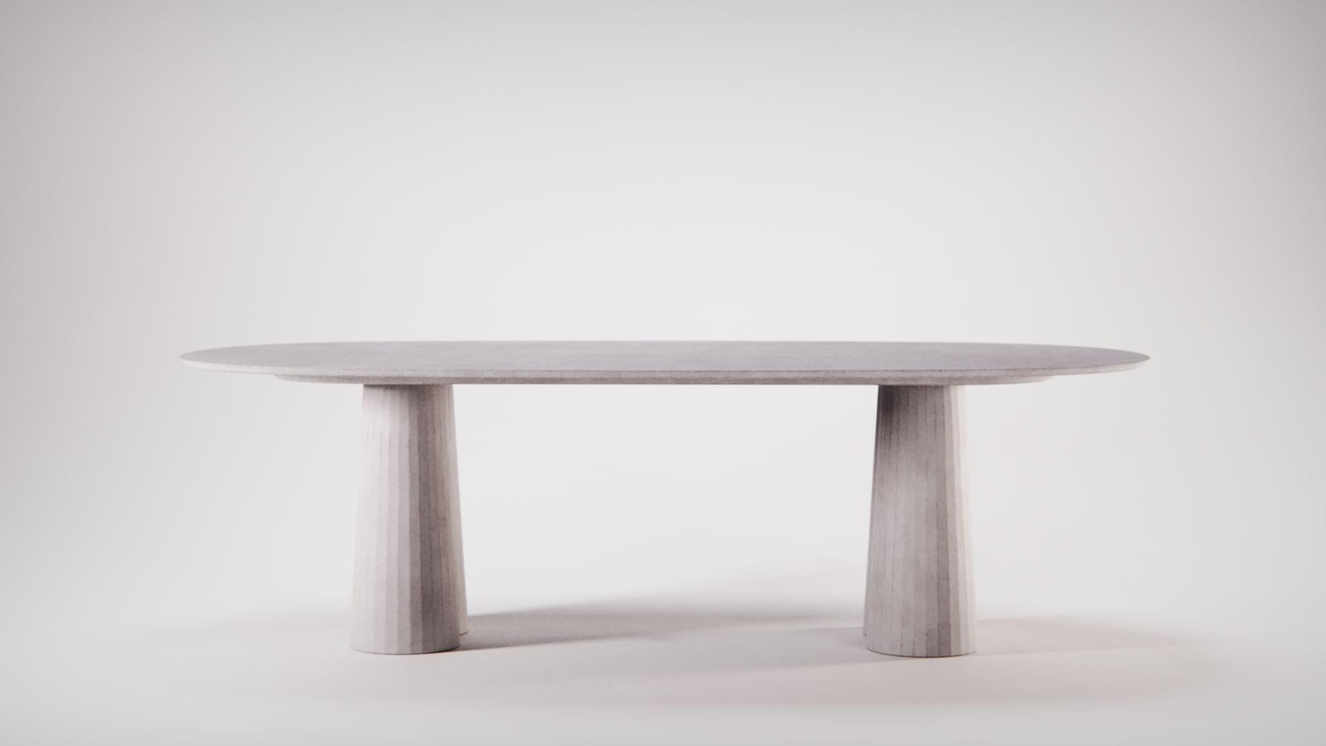 Table de forme ovale en béton du 21e siècle Couleur ciment poudré, fabriquée à la main en Italie en vente 5