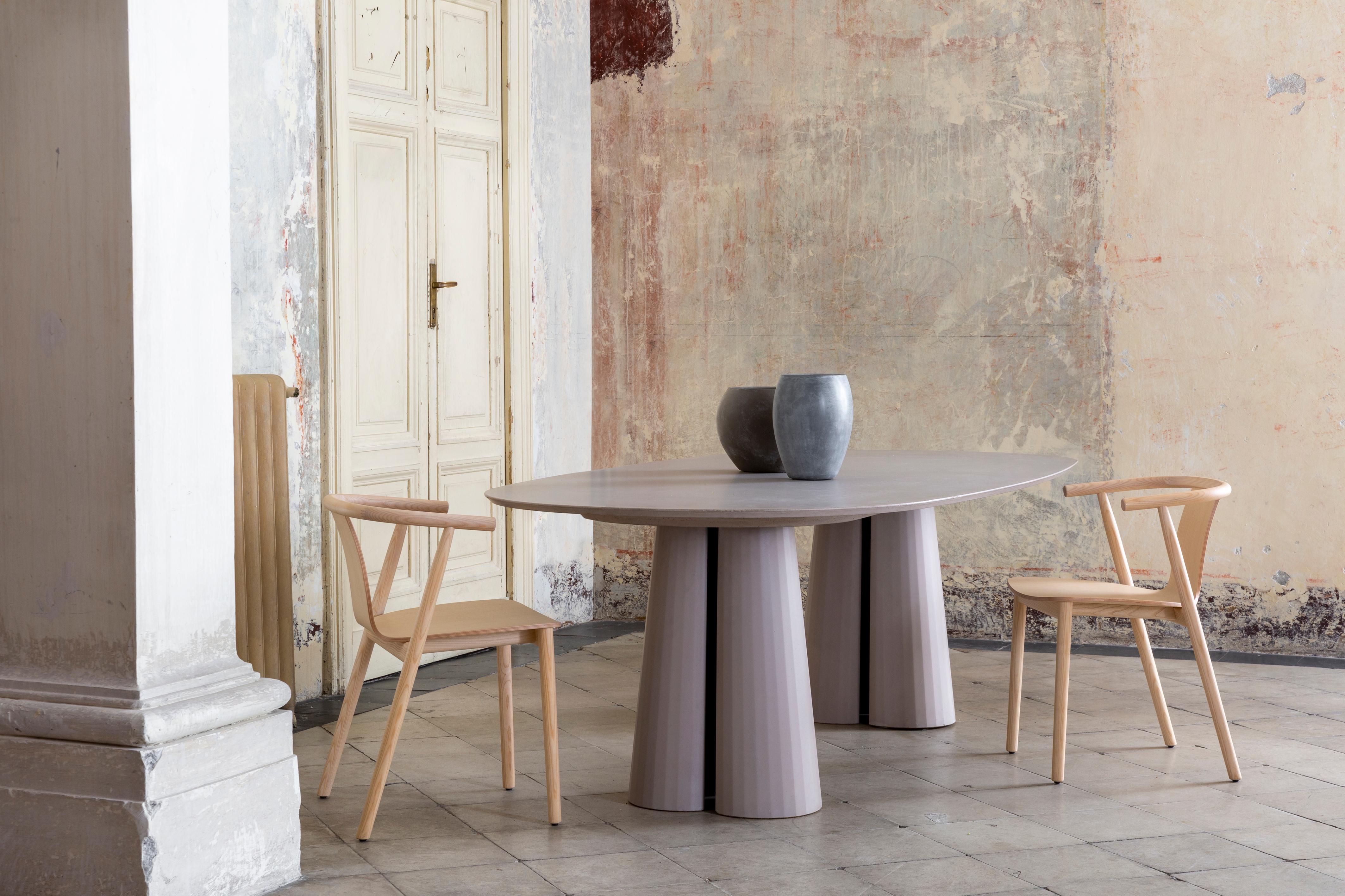 Classical Roman 21st Century Concrete Oval Shape Table Powder Cement Color Handmade in Italy For Sale