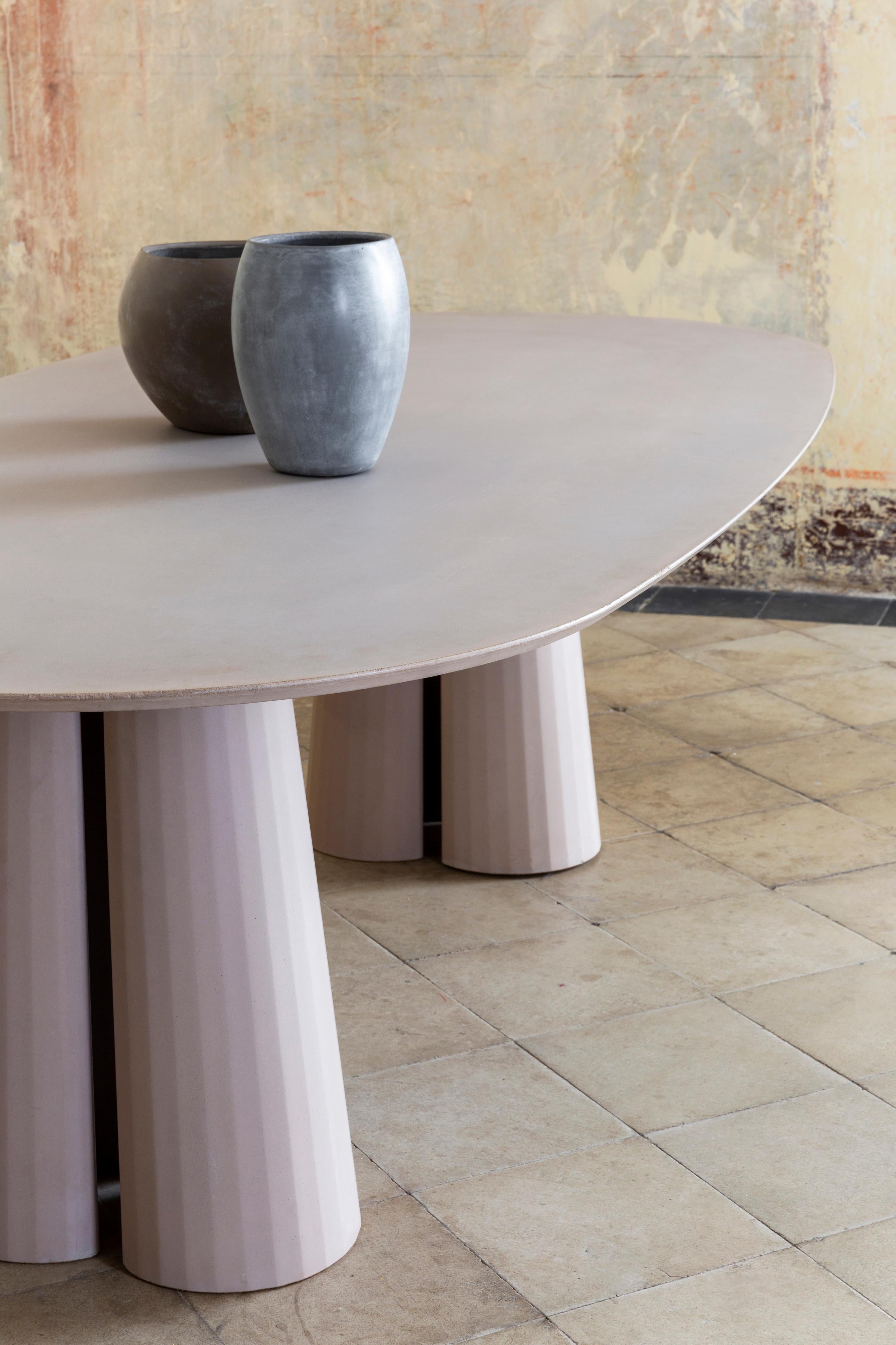 Italian 21st Century Concrete Oval Shape Table Powder Cement Color Handmade in Italy For Sale