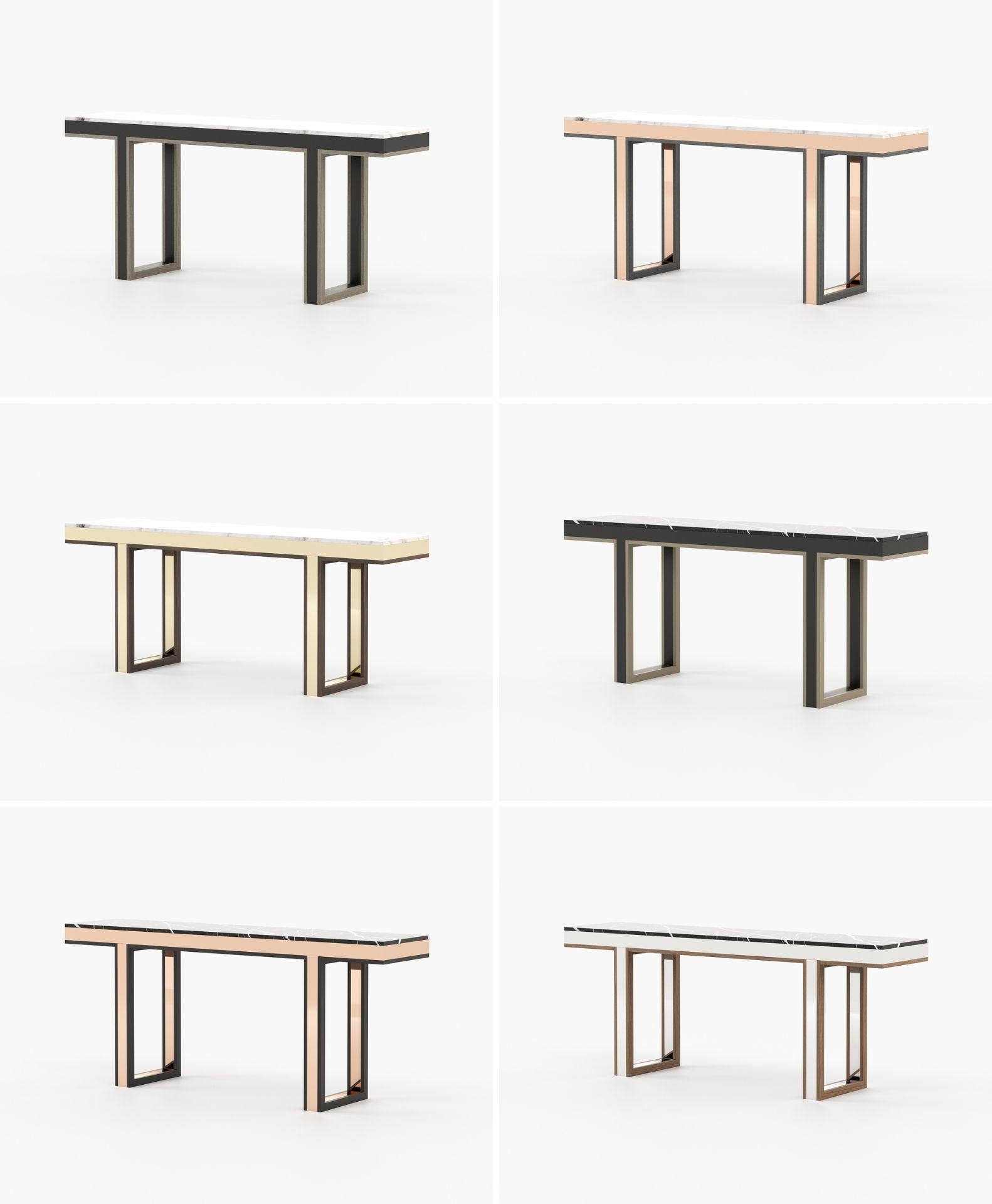 Marble console table with customisable metal details and wood veneer In New Condition For Sale In Porto, PT