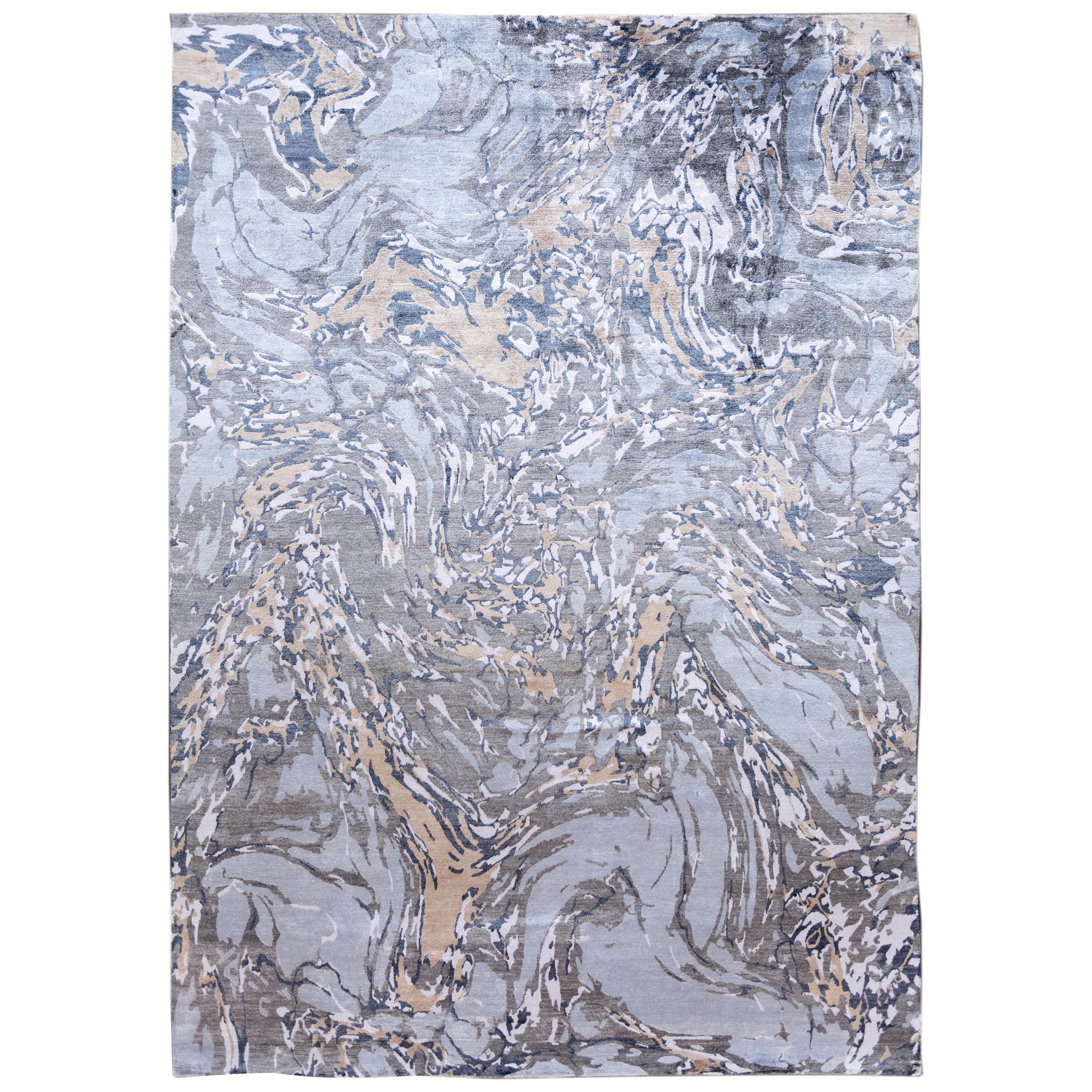 Tapis de soie indien abstrait contemporain du 21e siècle