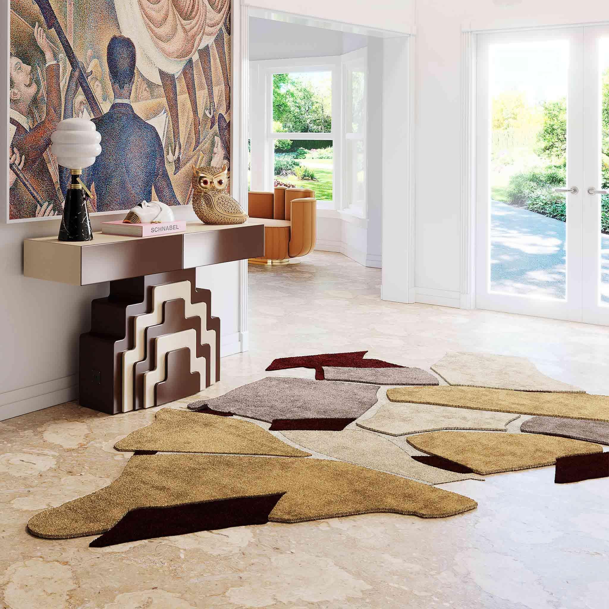 Modern 21st Century Contemporary Abstract Irregular Shape Green Rug w/ Black Details For Sale