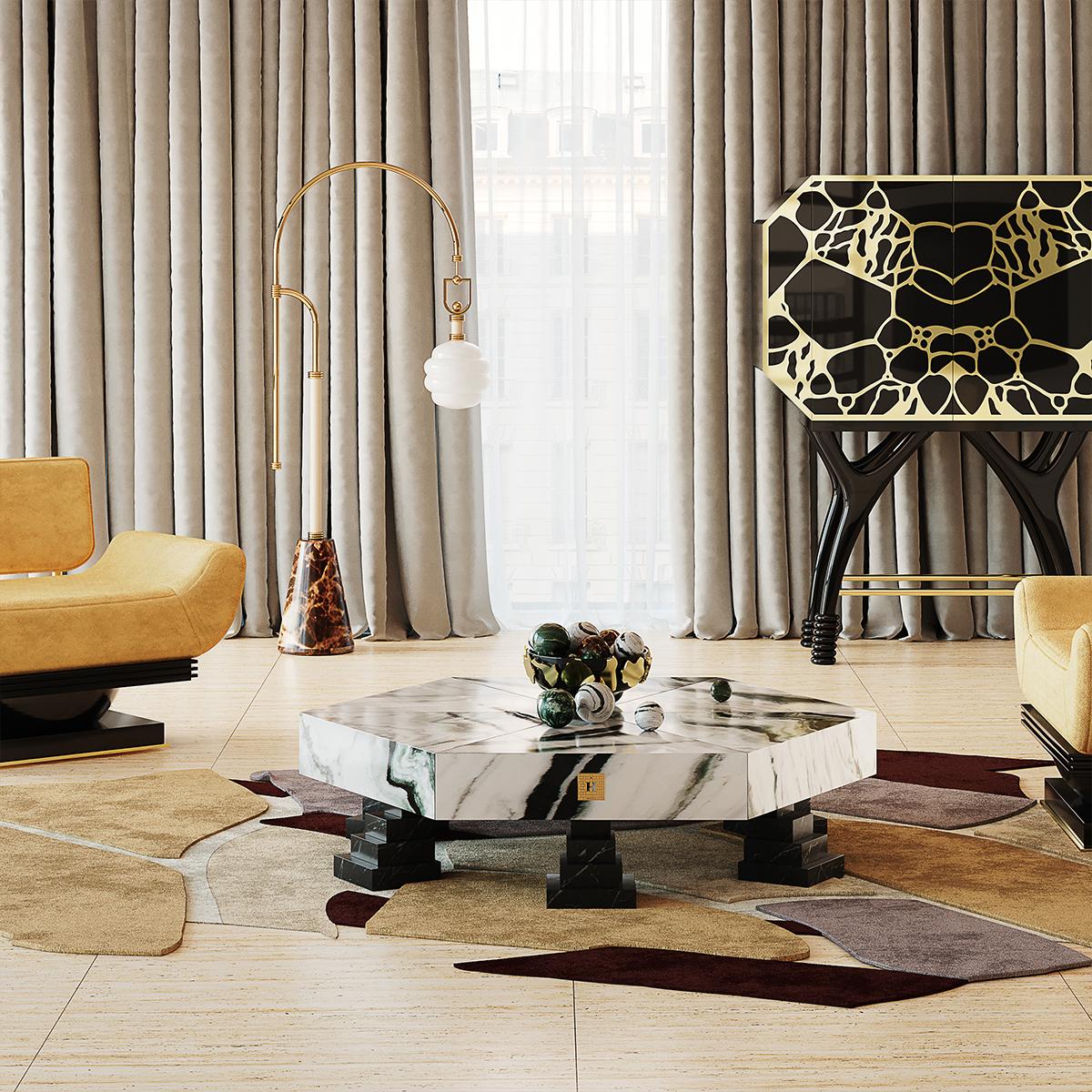 21st Century Contemporary Abstract Irregular Shape Green Rug w/ Black Details For Sale 1
