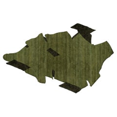 21st Century Contemporary Abstract Irregular Shape Green Rug w/ Black Details